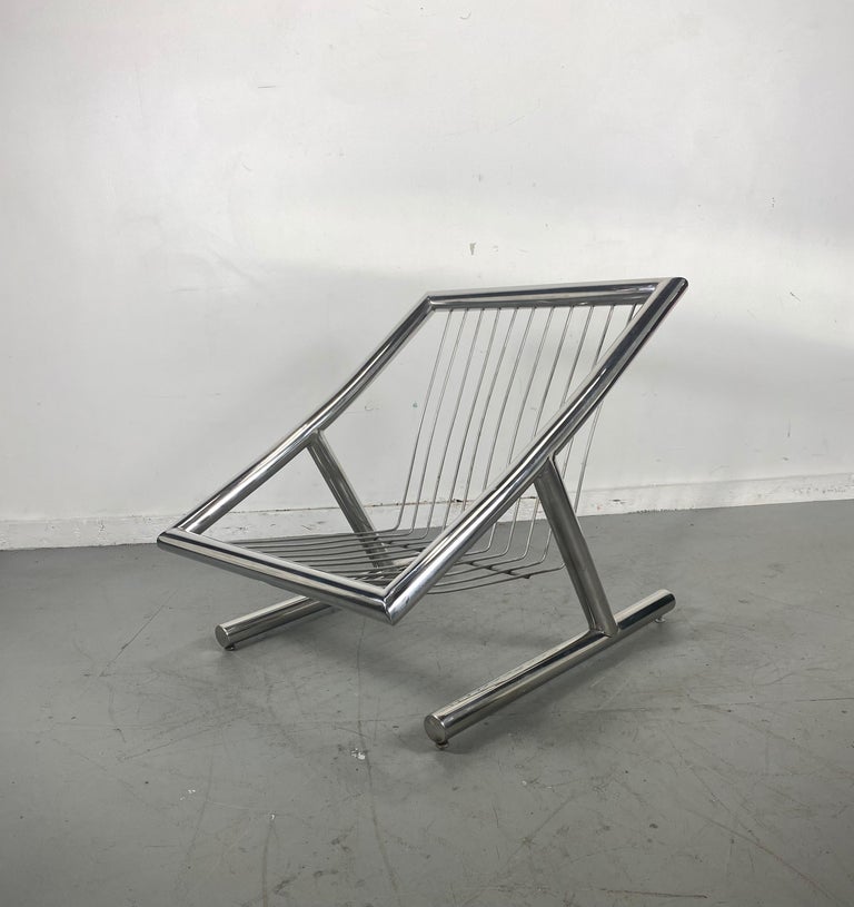 Italian Rare Space Age, Modernist Chromed Steel Lounge Chair by Plato Ginello, Italy For Sale