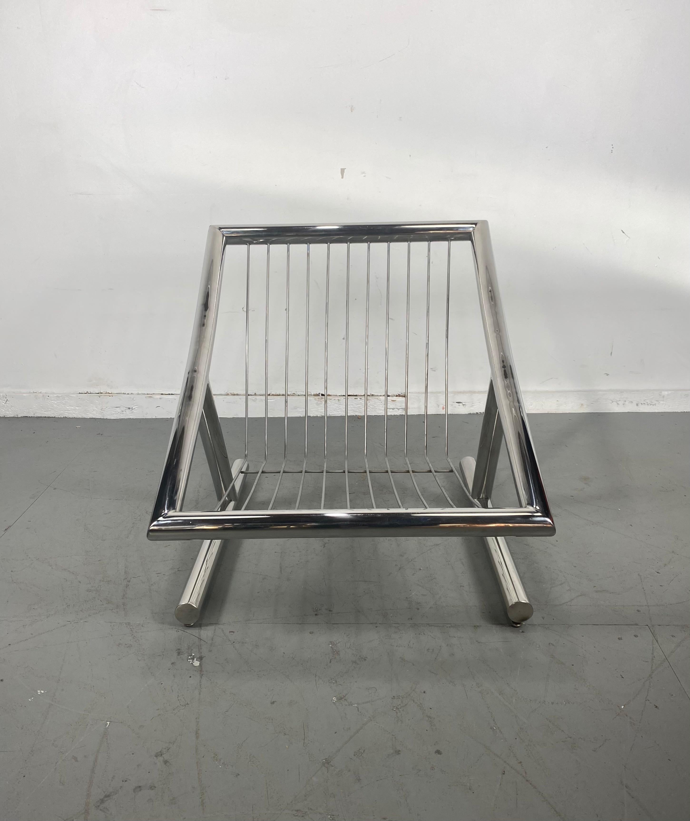 Rare Space Age, Modernist Chromed Steel Lounge Chair by Plato Ginello, Italy In Excellent Condition For Sale In Buffalo, NY