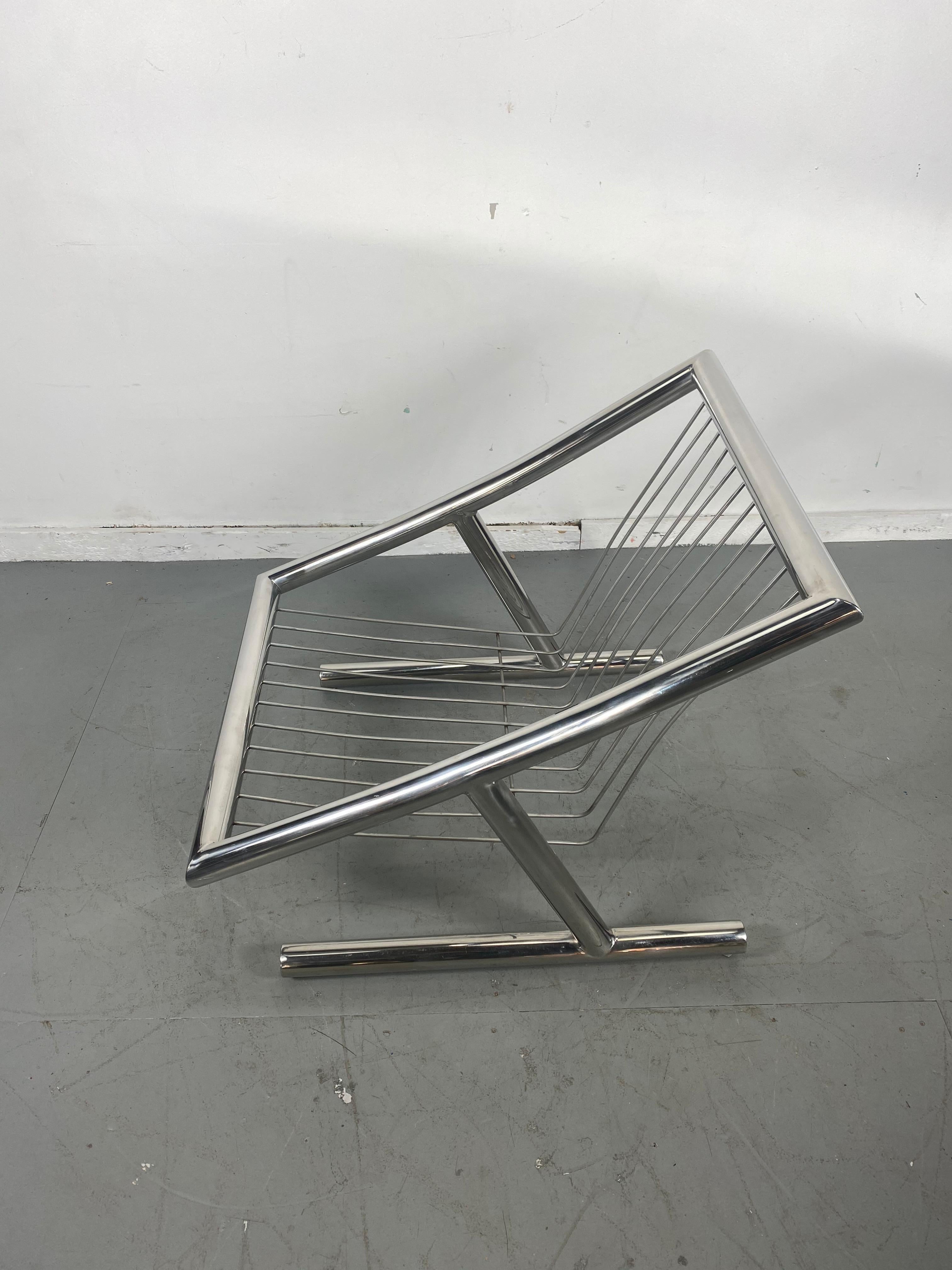 Mid-20th Century Rare Space Age, Modernist Chromed Steel Lounge Chair by Plato Ginello, Italy For Sale