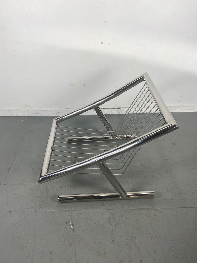 Rare Space Age, Modernist Chromed Steel Lounge Chair by Plato Ginello, Italy For Sale 2