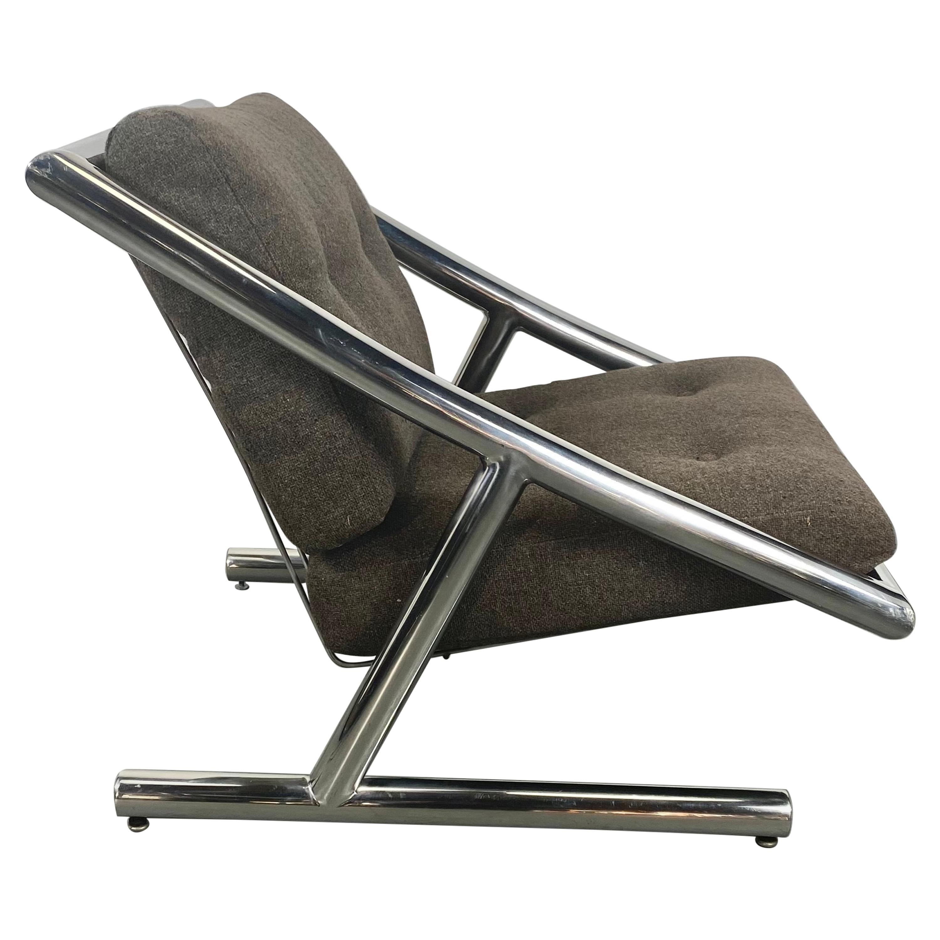 Rare Space Age, Modernist Chromed Steel Lounge Chair by Plato Ginello, Italy
