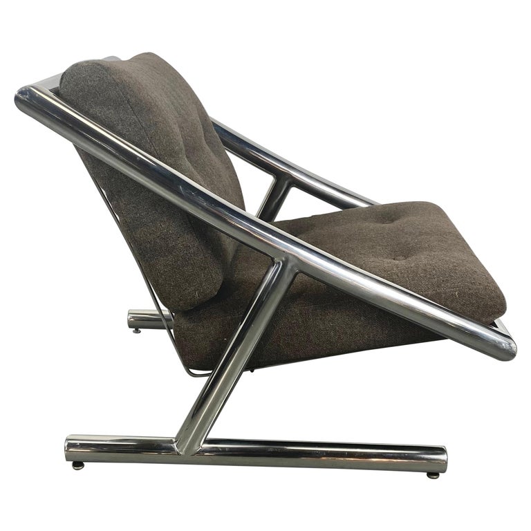 Rare Space Age, Modernist Chromed Steel Lounge Chair by Plato Ginello, Italy For Sale