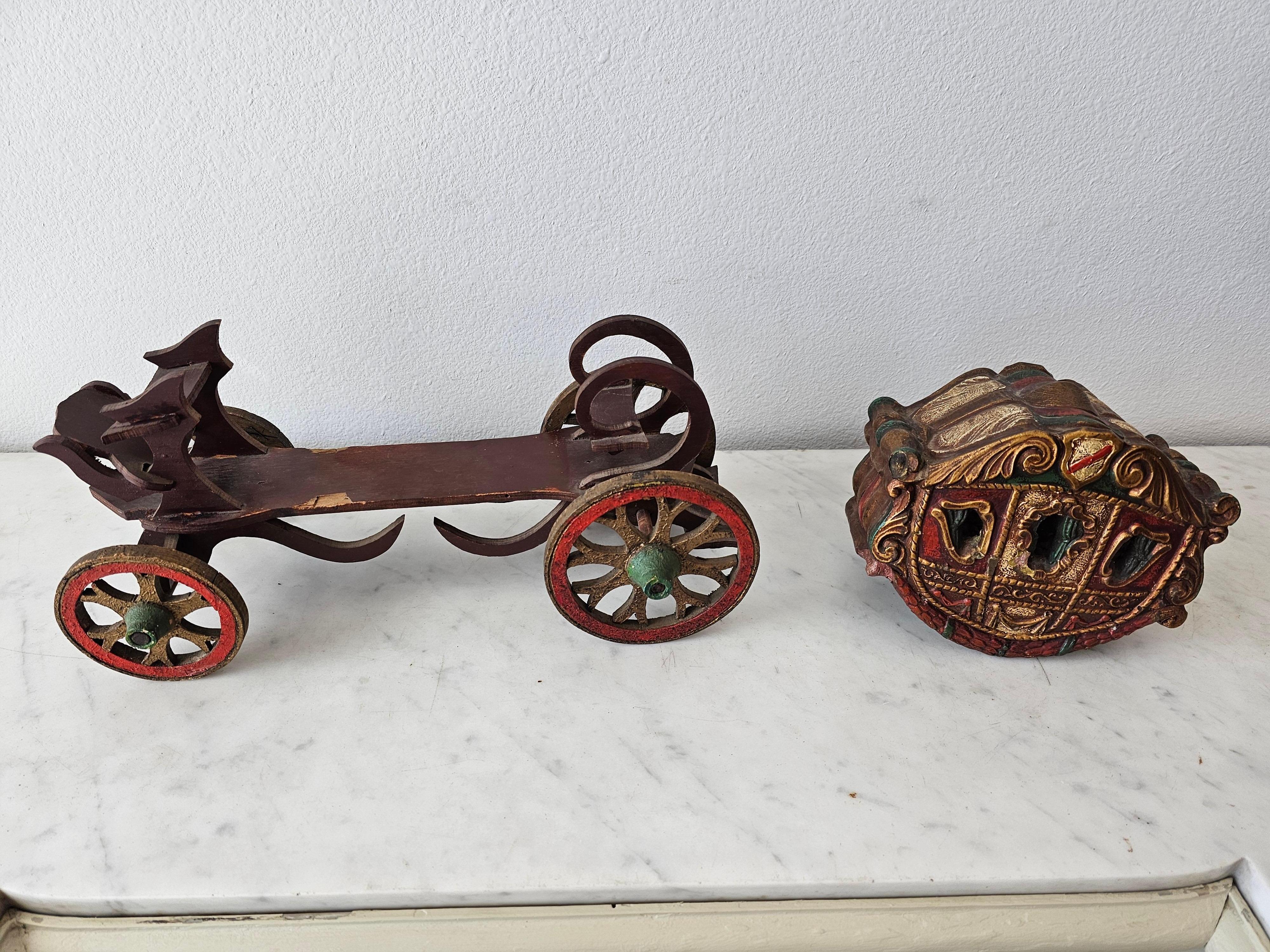 Rare Spanish Colonial Renaissance Chariot Carriage Model Folk Art Sculpture 9