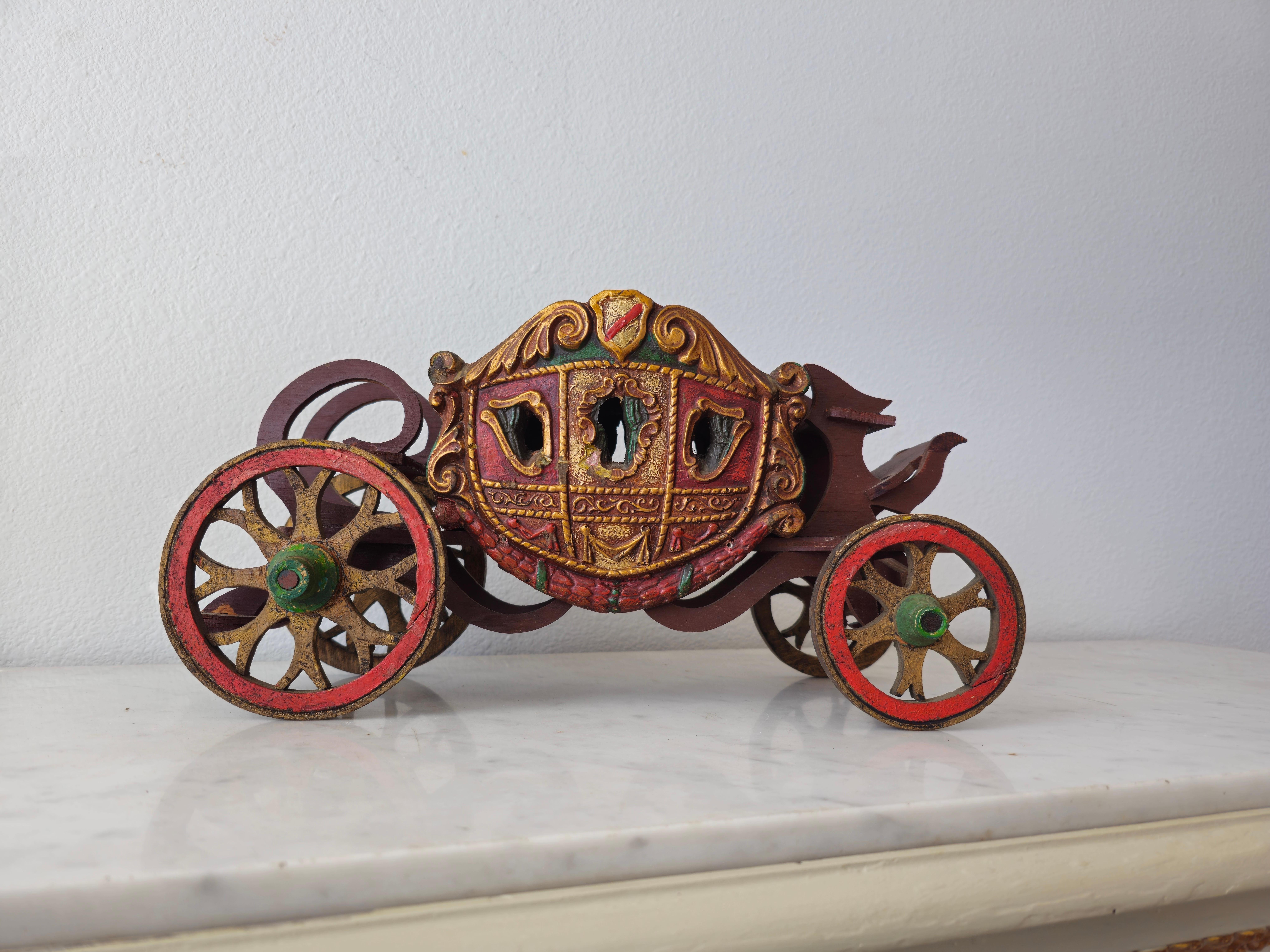 19th Century Rare Spanish Colonial Renaissance Chariot Carriage Model Folk Art Sculpture