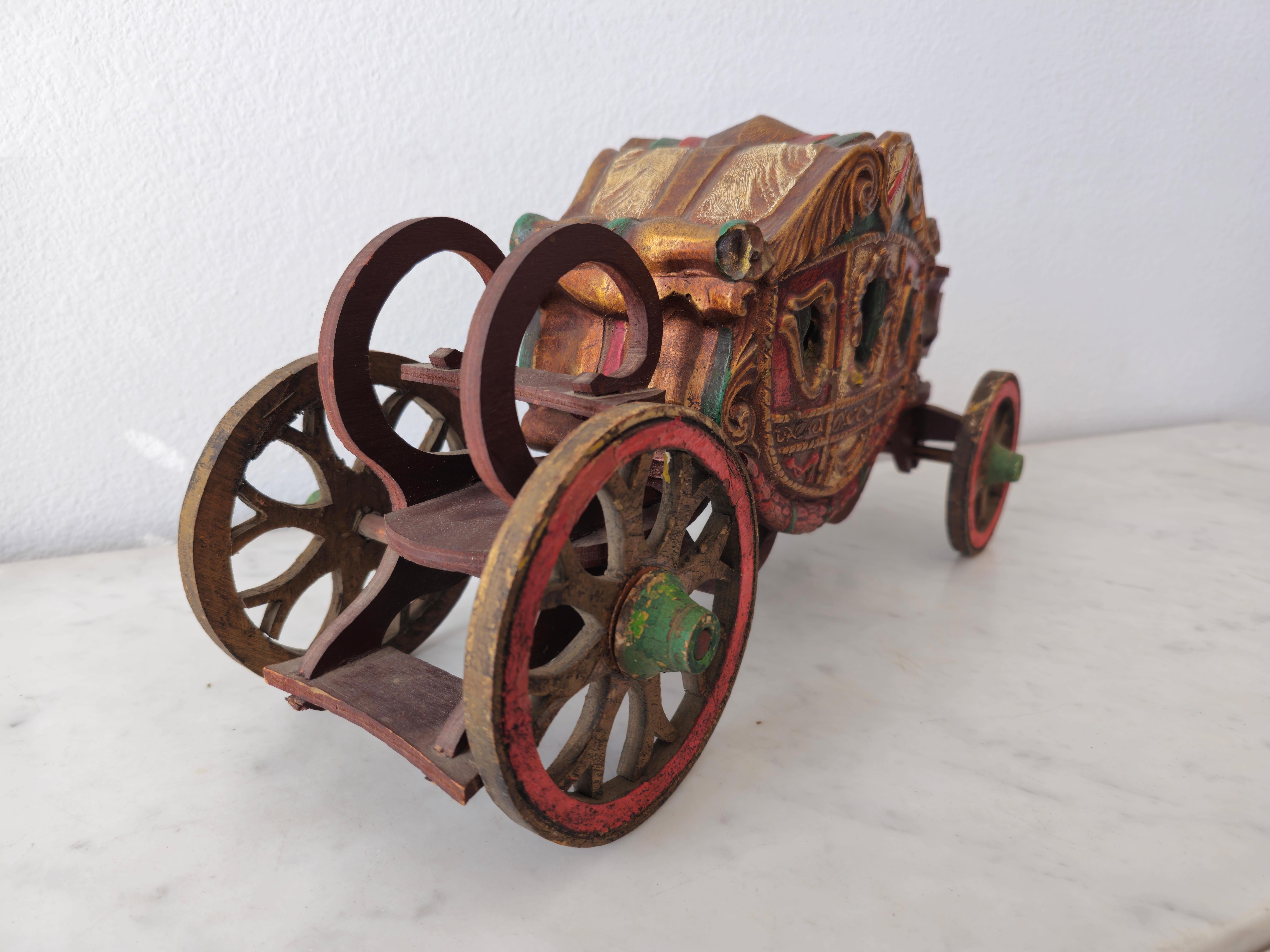 Rare Spanish Colonial Renaissance Chariot Carriage Model Folk Art Sculpture 1