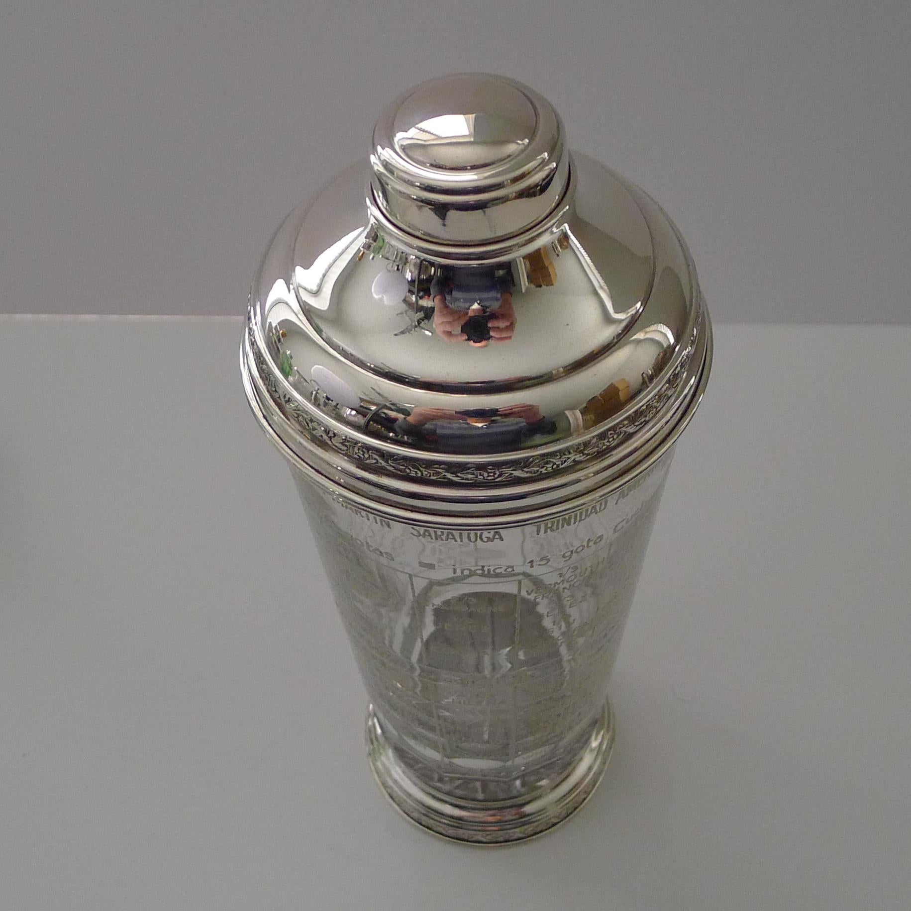 Seltene spanische Sterling Silber montiert Art Deco Rezept Cocktail Shaker c.1940 im Angebot 6