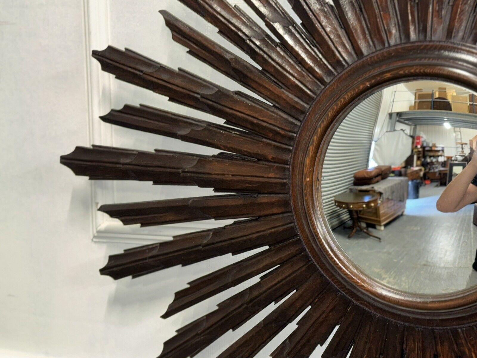 RARE SPANISH WOODEN SunBURST BROWN CONVEX WALL MIRROR CiRCA 1940 Bon état - En vente à Pulborough, GB