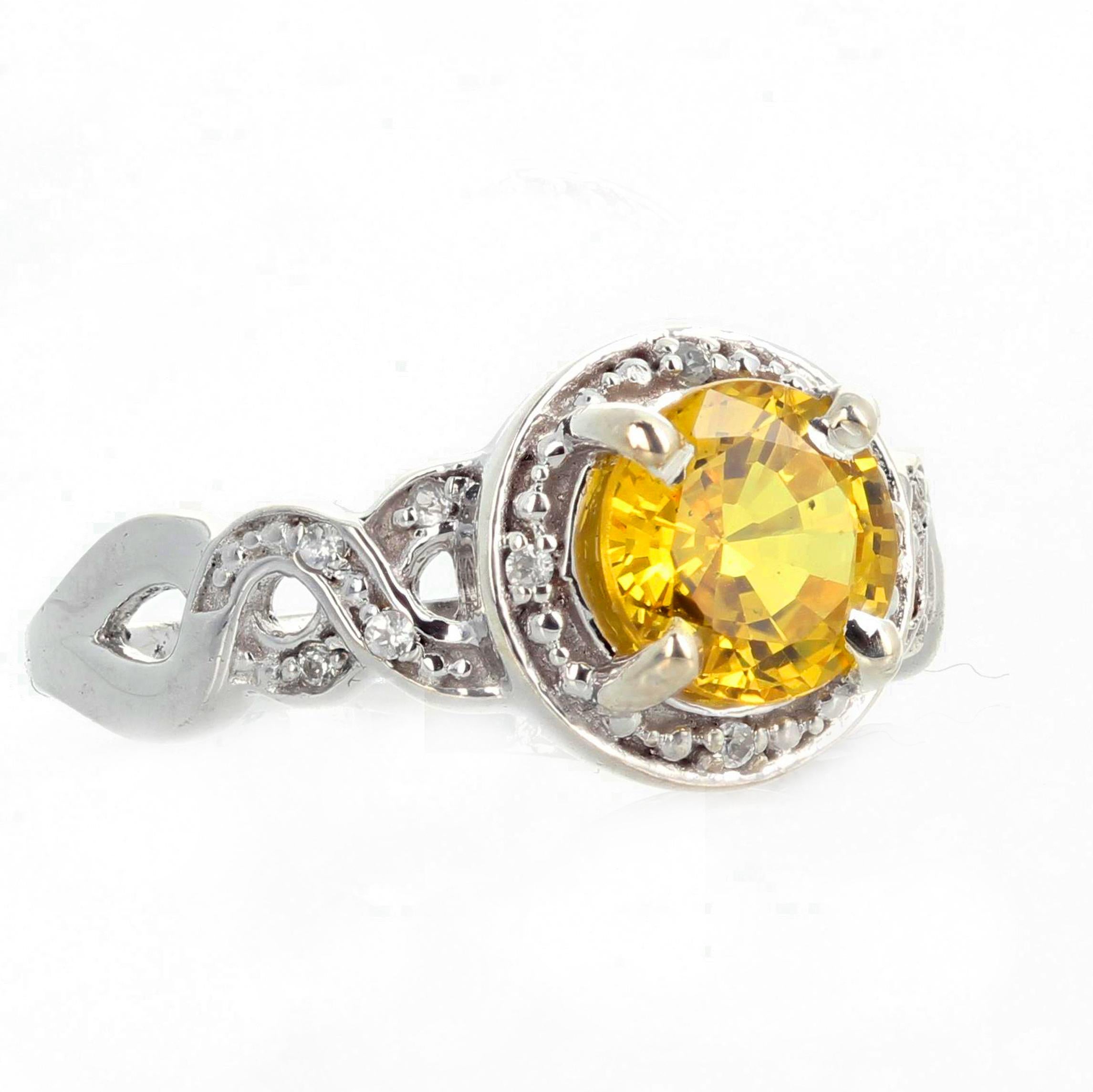 Round Cut AJD Brilliantly Sparkling 1.3 Ct Canary Yellow Spinel & Diamonds Ring For Sale