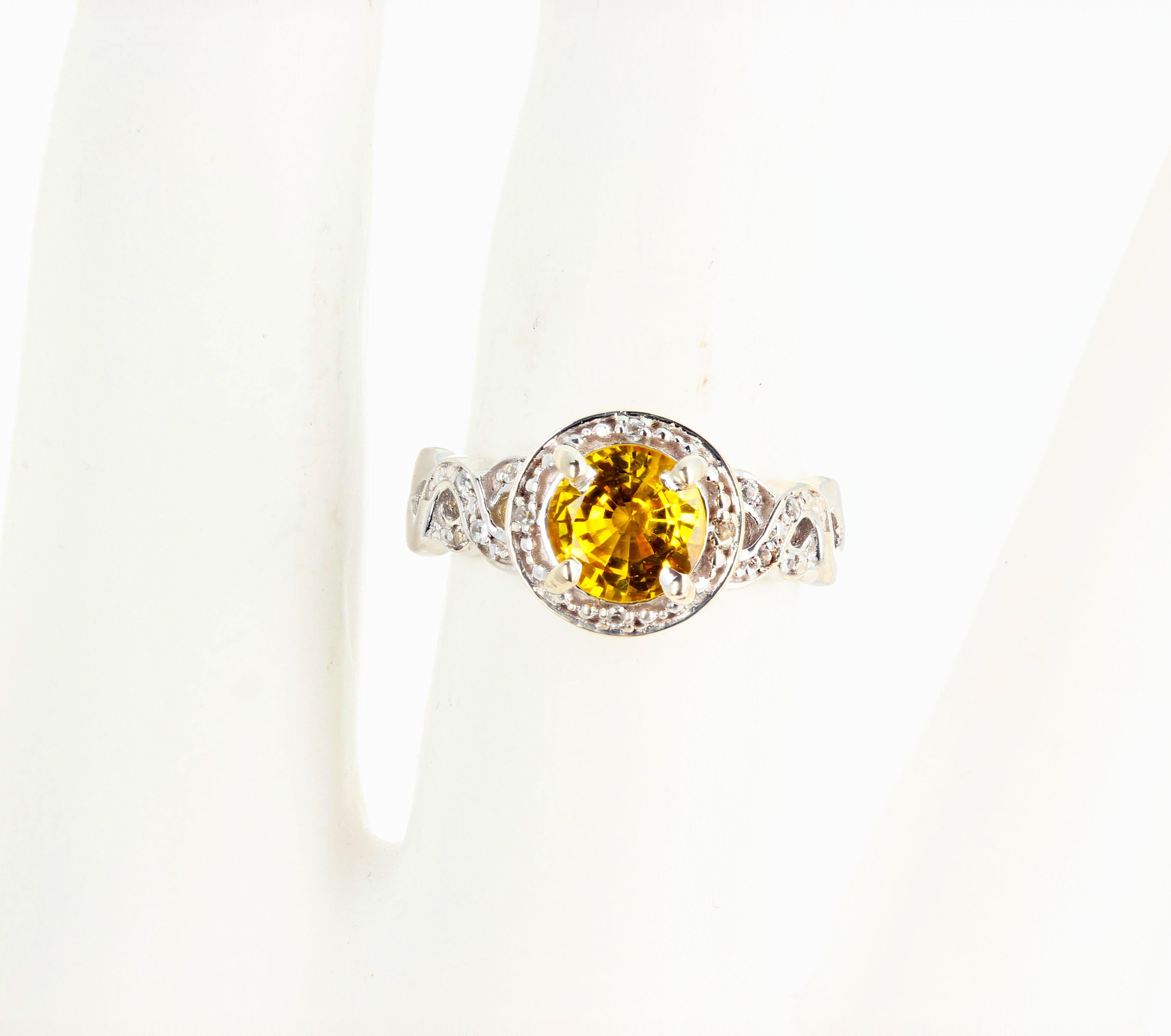 AJD Brilliantly Sparkling 1.3 Ct Canary Yellow Spinel & Diamonds Ring For Sale 1