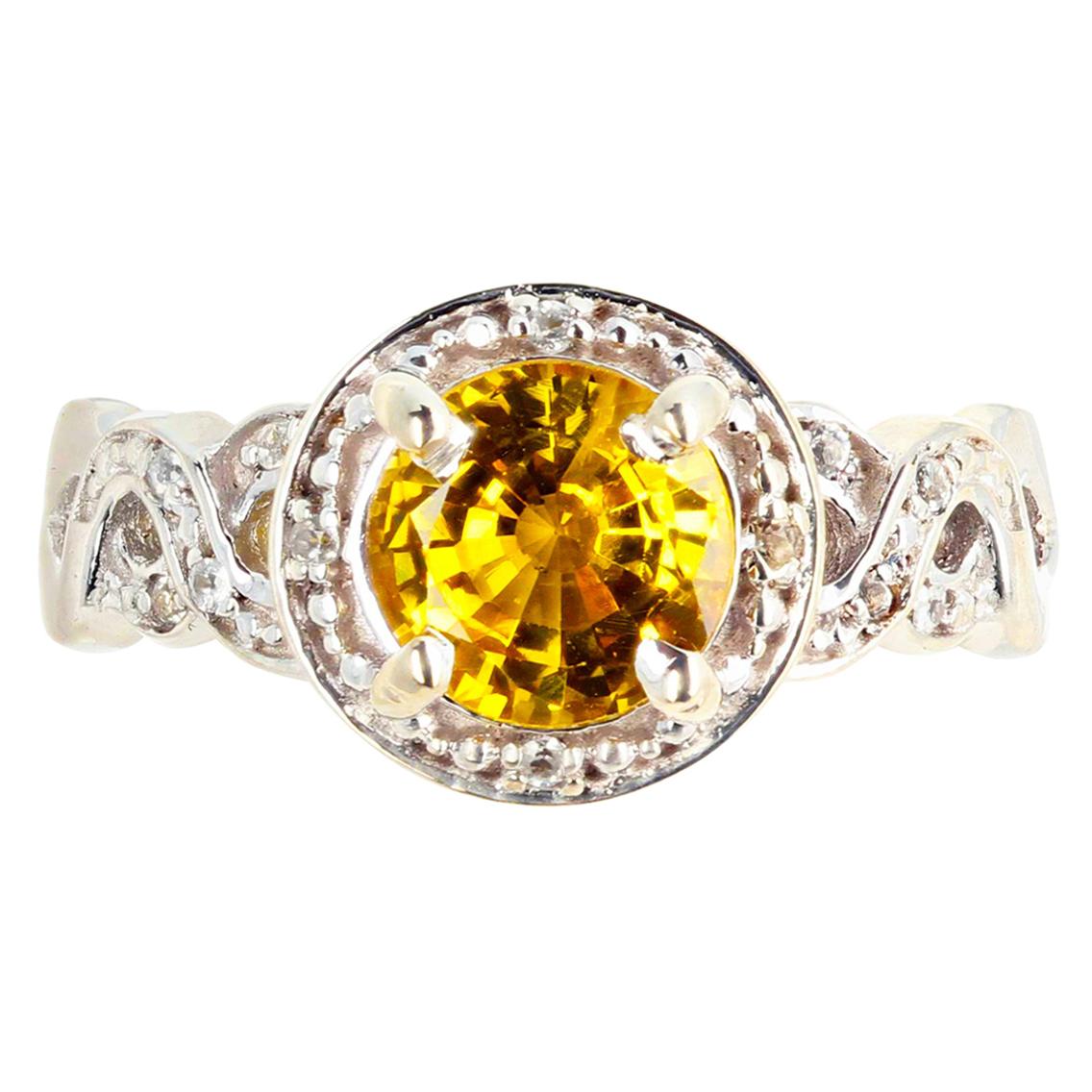 AJD Brilliantly Sparkling 1.3 Ct Canary Yellow Spinel & Diamonds Ring