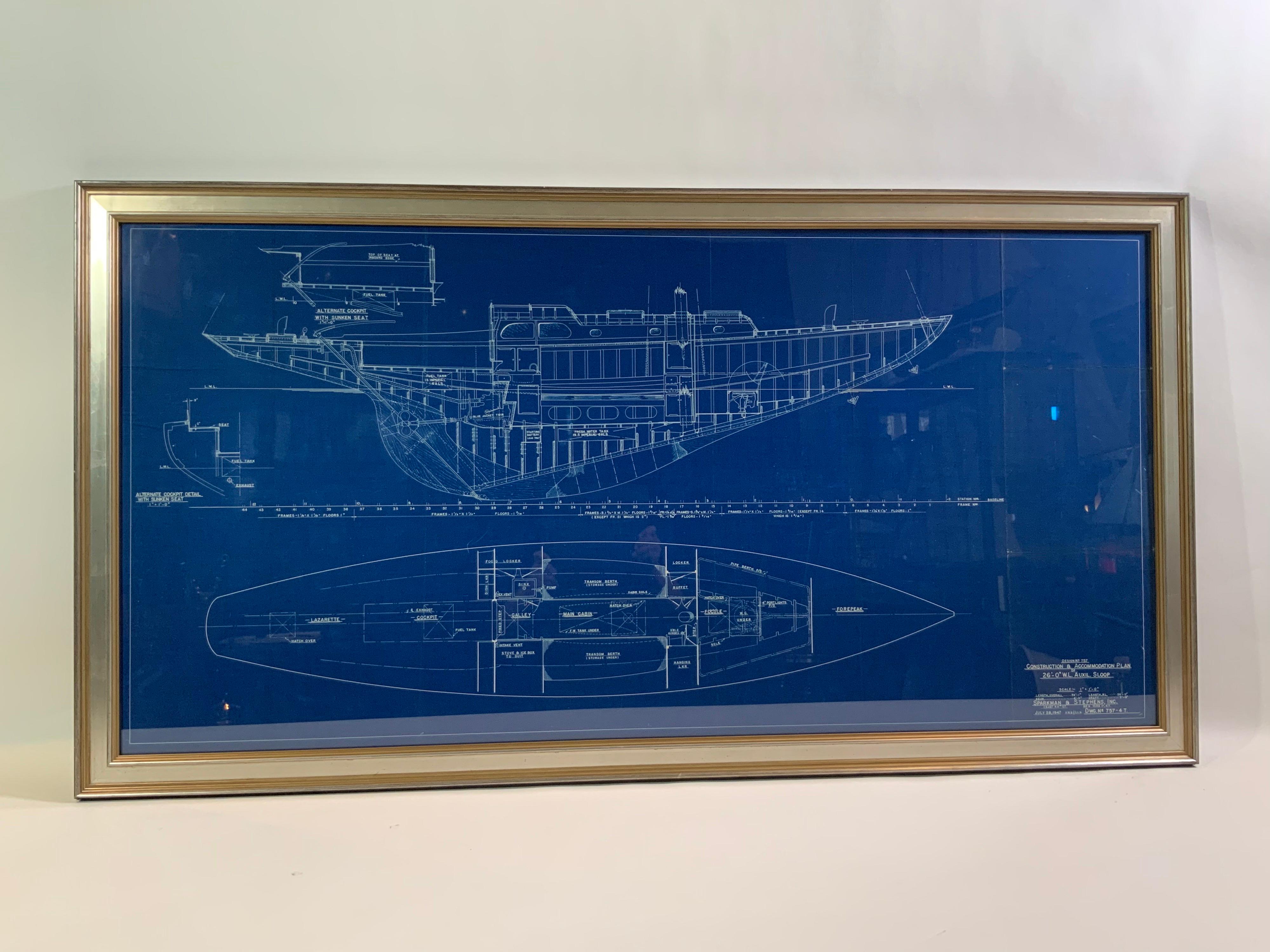 Rare Sparkman and Stevens Yacht Blueprint No. 757 6