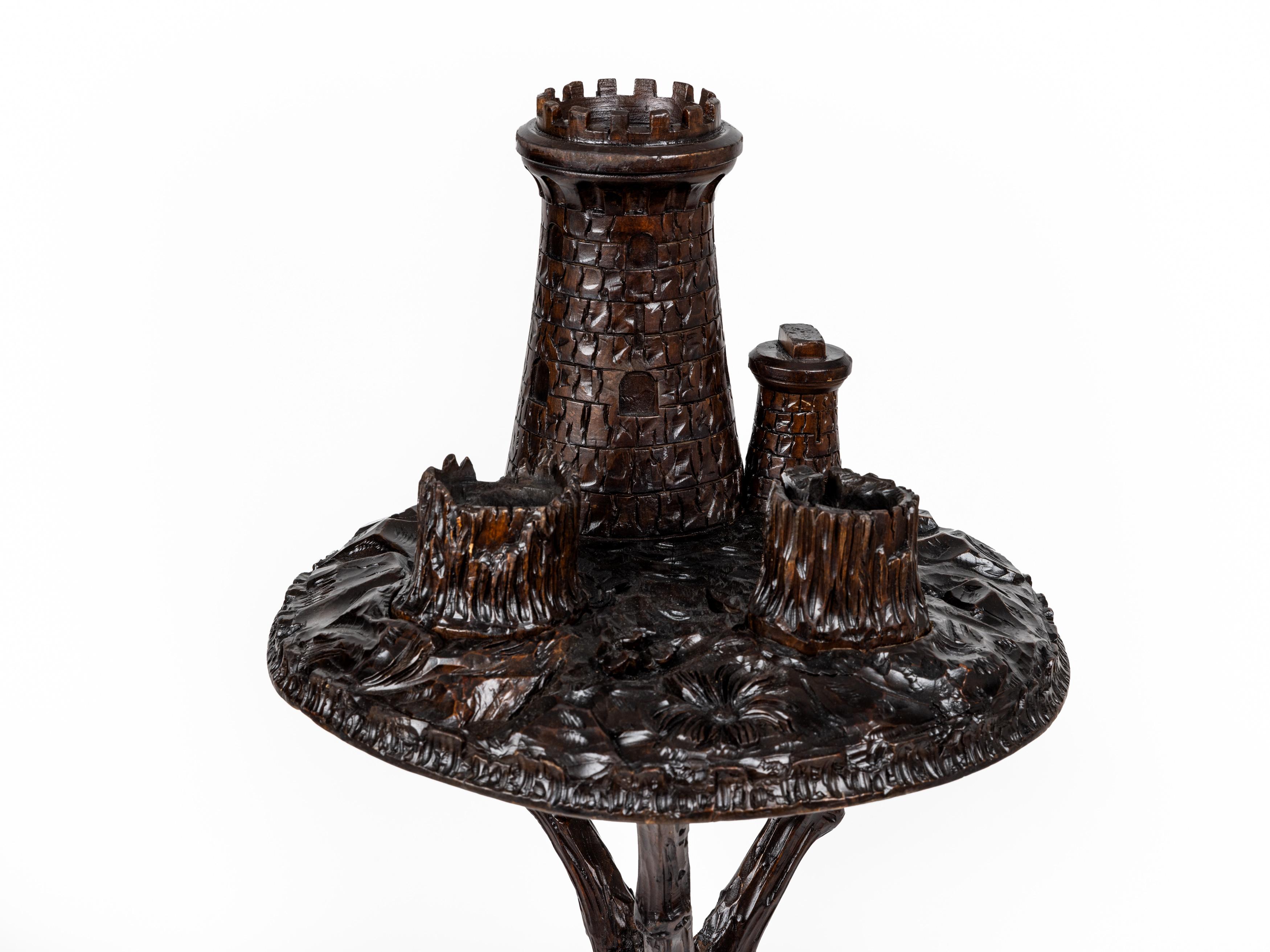 Hand-Carved Rare, special smoking table, tabbacco accessories, Black Forest, Tramp Art, 1895 For Sale