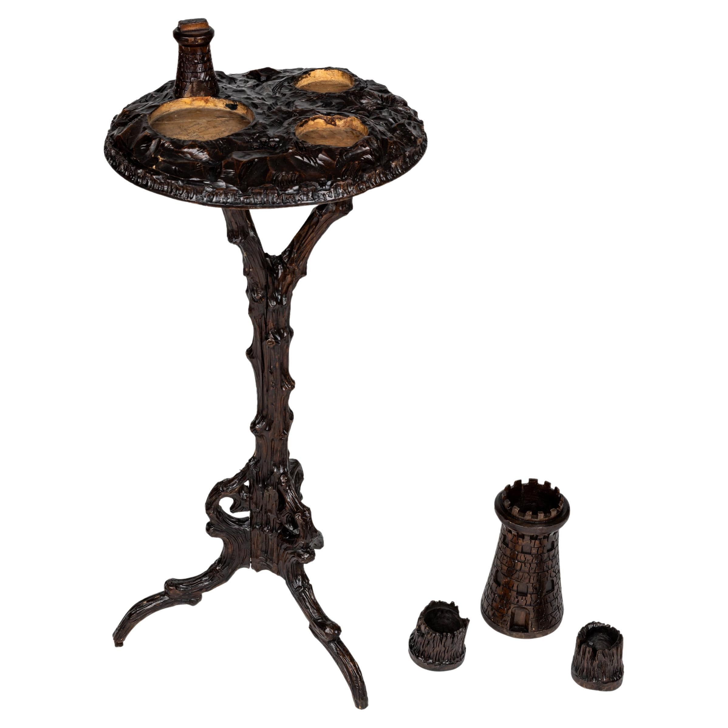 Rare, special smoking table, tabbacco accessories, Black Forest, Tramp Art, 1895 For Sale