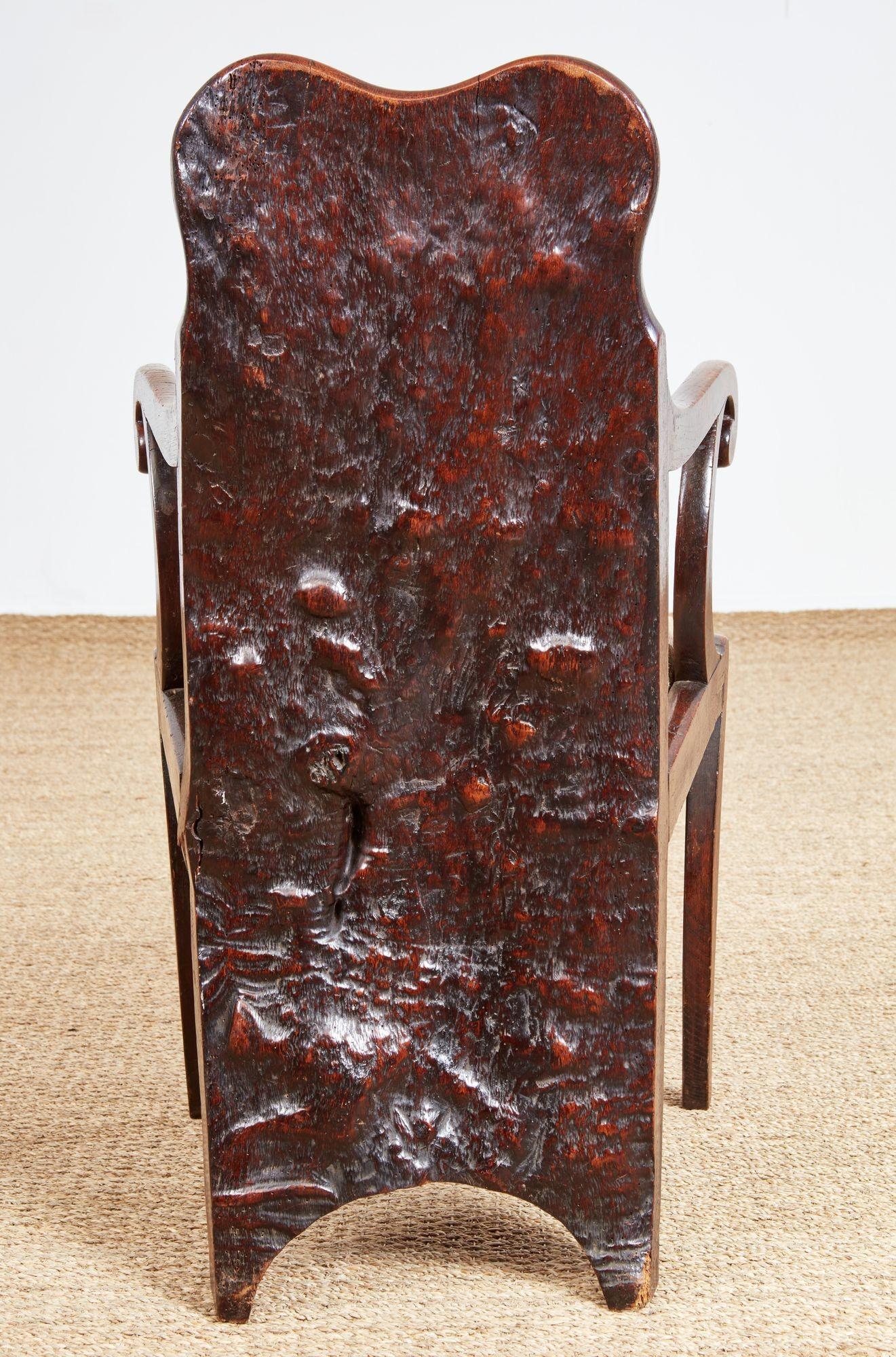 English Rare Specimen Burl Oak Chair For Sale