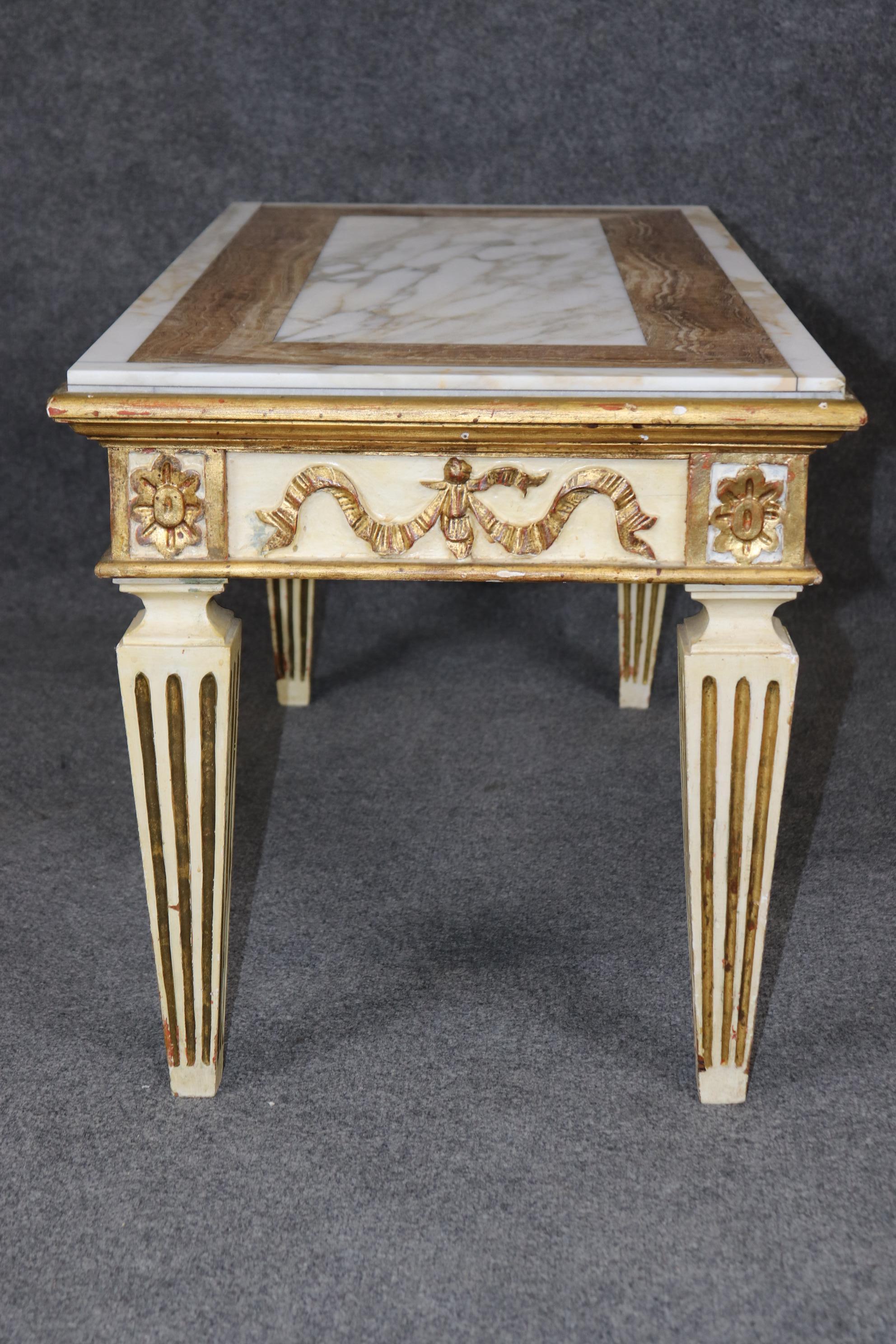 Rare Specimen Marble Inlaid Creme Painted Directoire Gilded Coffee Table 1