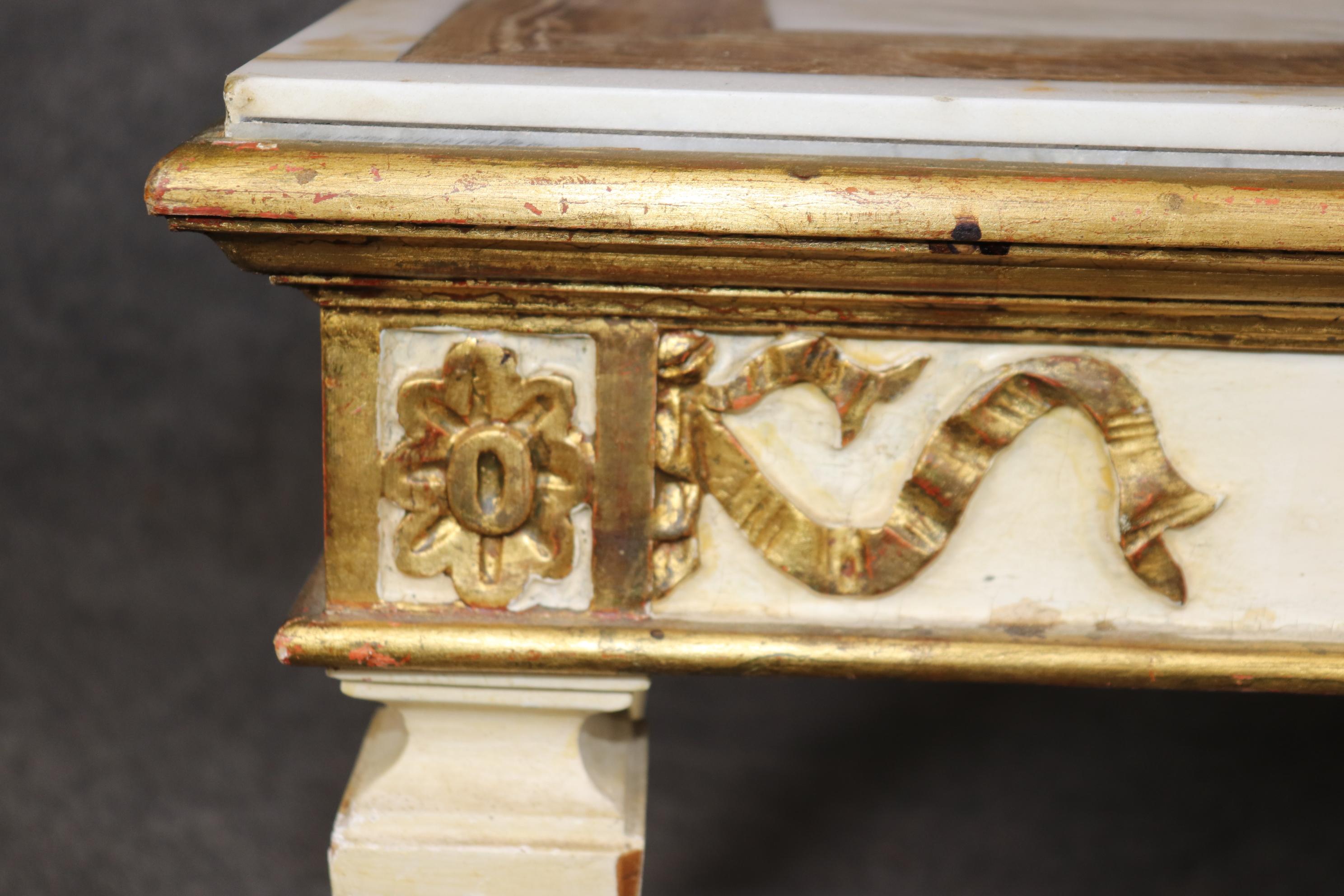 Rare Specimen Marble Inlaid Creme Painted Directoire Gilded Coffee Table 3
