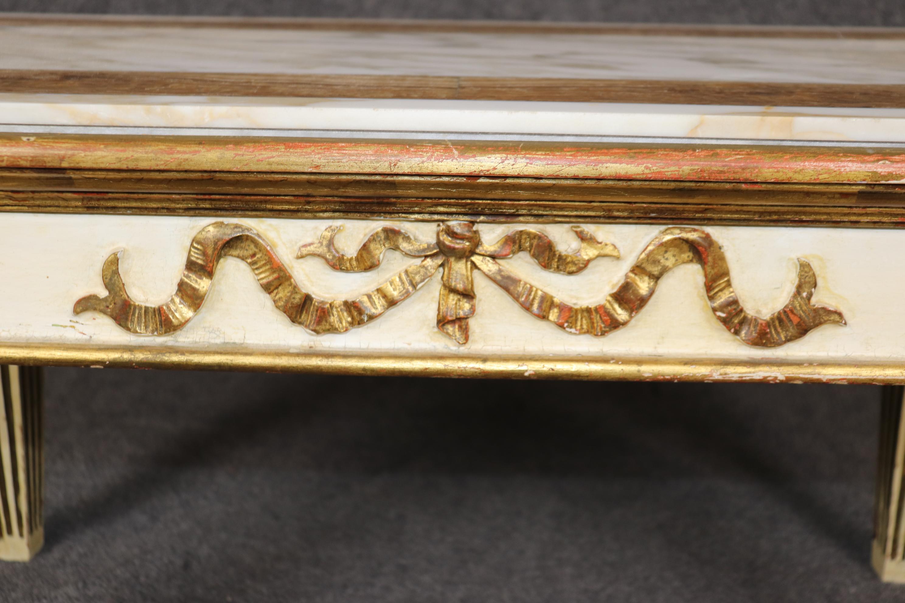 Rare Specimen Marble Inlaid Creme Painted Directoire Gilded Coffee Table 4