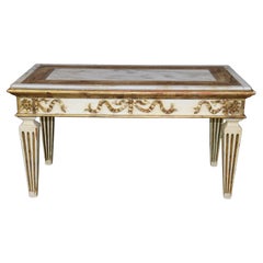 Rare Specimen Marble Inlaid Creme Painted Directoire Gilded Coffee Table