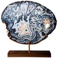 Antique Rare Speckled Blue Agate Geode Slice