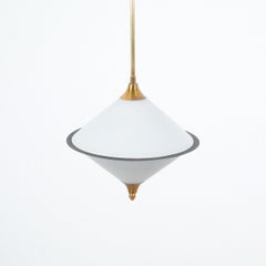 Rare Spin Top Shaped Pendant Lamp Opal Glass Attributed to Lelli, circa 1950