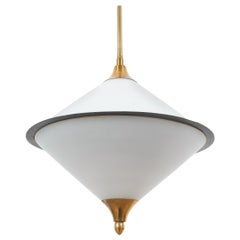 Retro Rare Spin Top Shaped Pendant Lamp Opal Glass Attributed to Lelli, circa 1950
