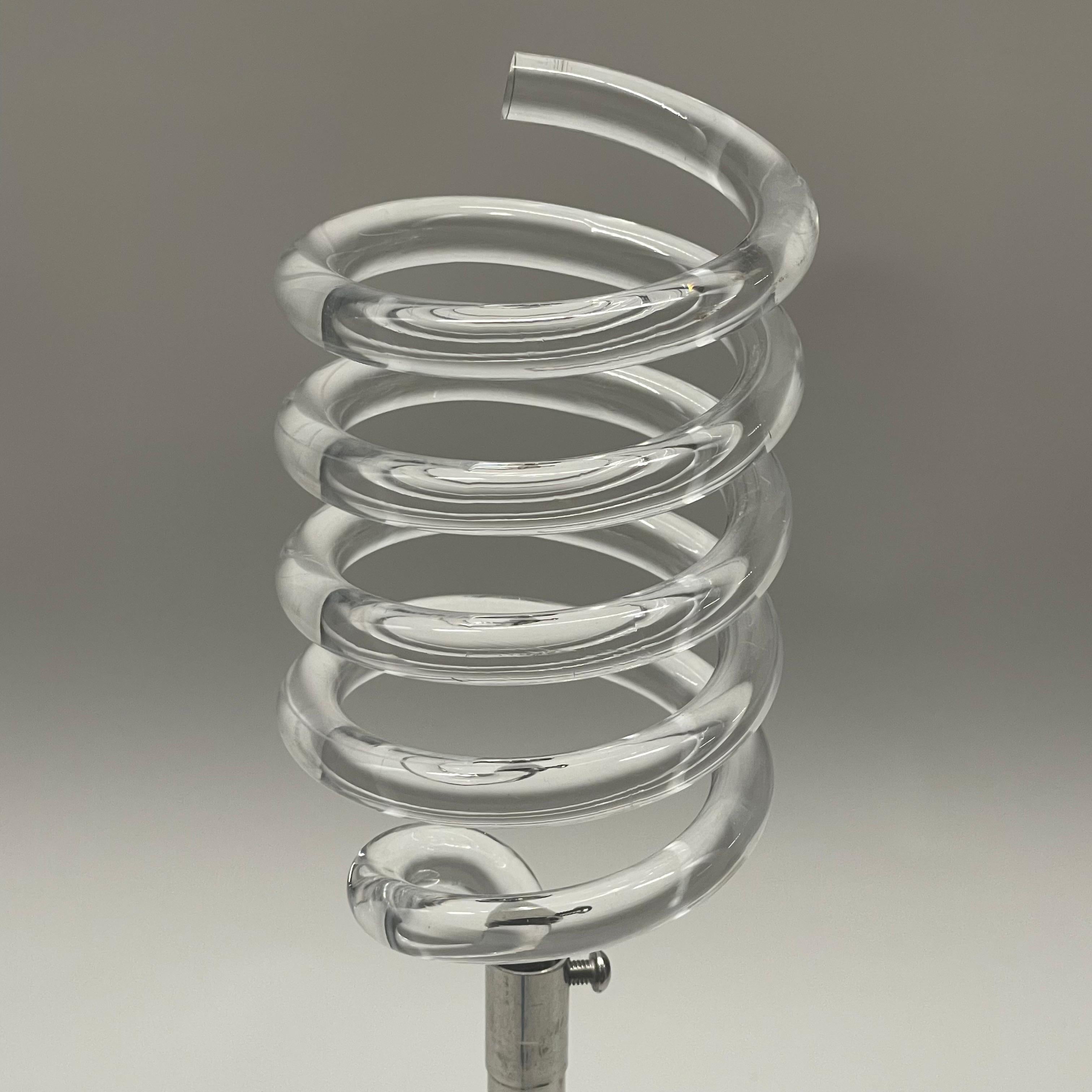 Polished Rare Spiral Lucite and Chrome Wine Holder Stand Attributed to Dorothy Thorpe For Sale