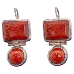 Rare Sponge Coral Drop Earrings That Are Vintage Coral in Sterling Bezels
