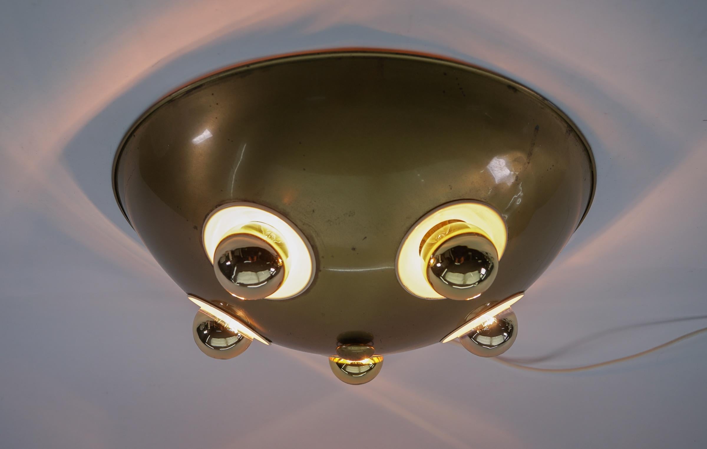 Mid-Century Modern Rare Sputnik Flush Mount or Ceiling Lamp Made in Brass and Metal, Italy, 1950s