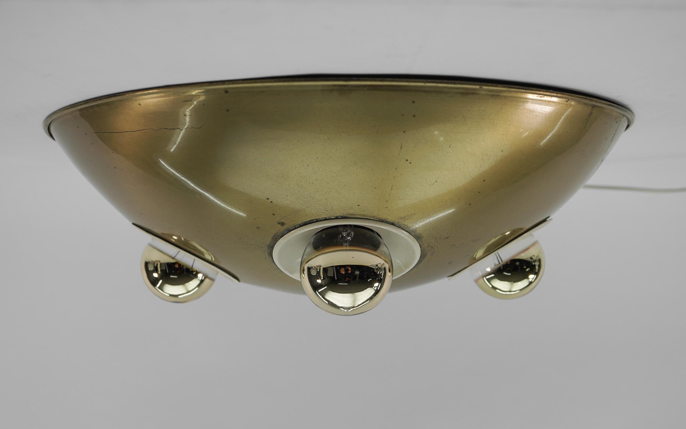Mid-20th Century Rare Sputnik Flush Mount or Ceiling Lamp Made in Brass and Metal, Italy, 1950s