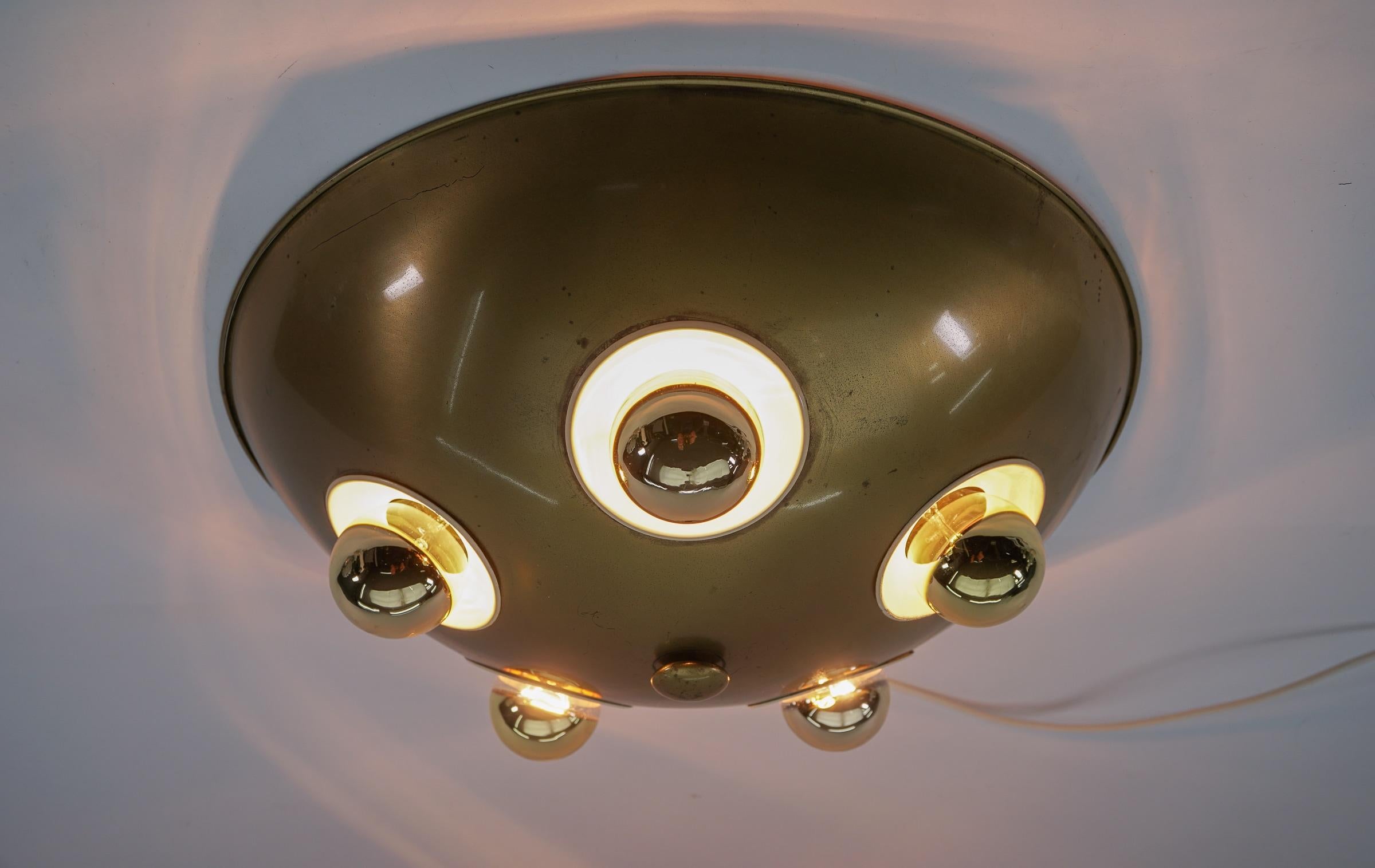 Rare Sputnik Flush Mount or Ceiling Lamp Made in Brass and Metal, Italy, 1950s 2
