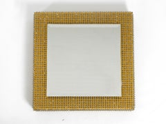 Rare Square 1960s Brass Wall Backlit Mirror, Frame with Glass Beads by Palwa