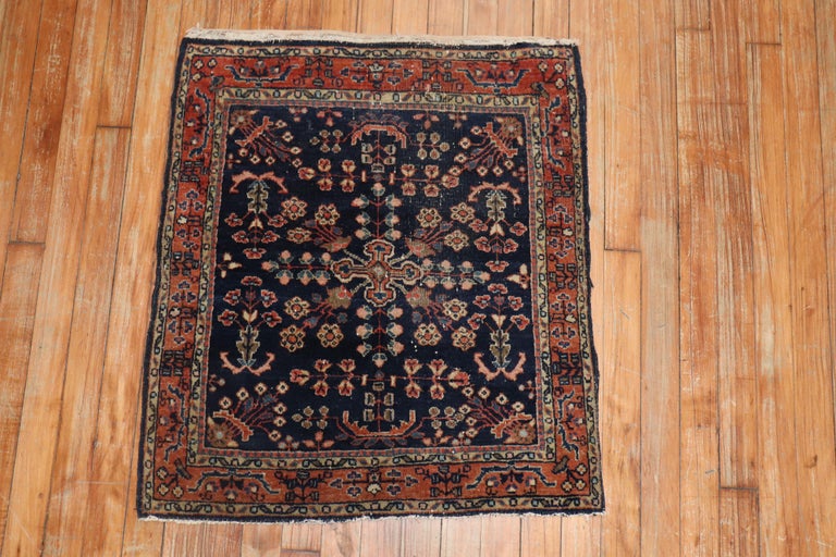 Rare Square Navy Sarouk Scatter Mini Rug For Sale at 1stDibs