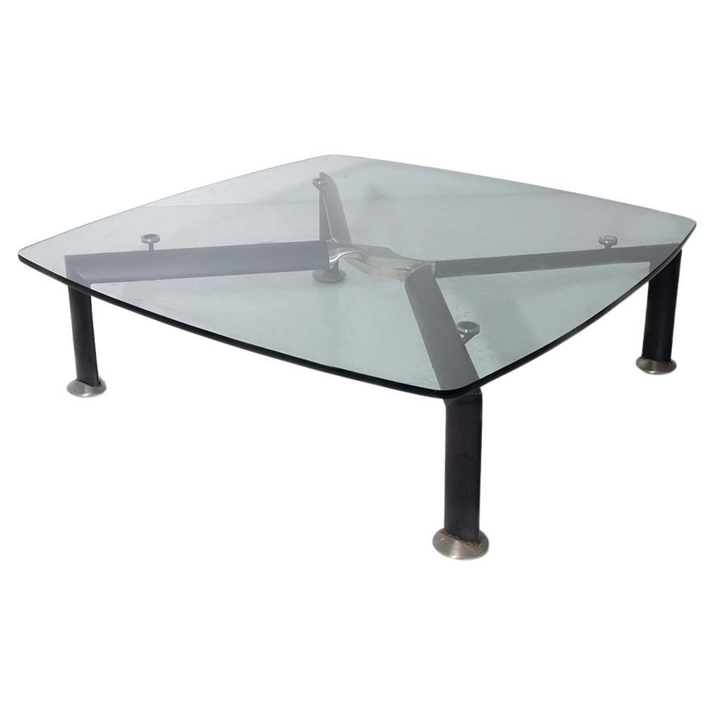 Seltener quadratischer Tisch aus Stahl und Glas von Osvaldo Borsani für Tecno im Angebot