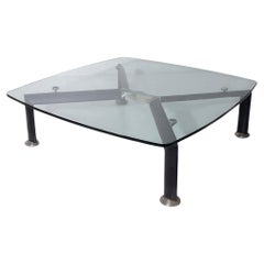 Rare square table in steel and glass by Osvaldo Borsani for Tecno