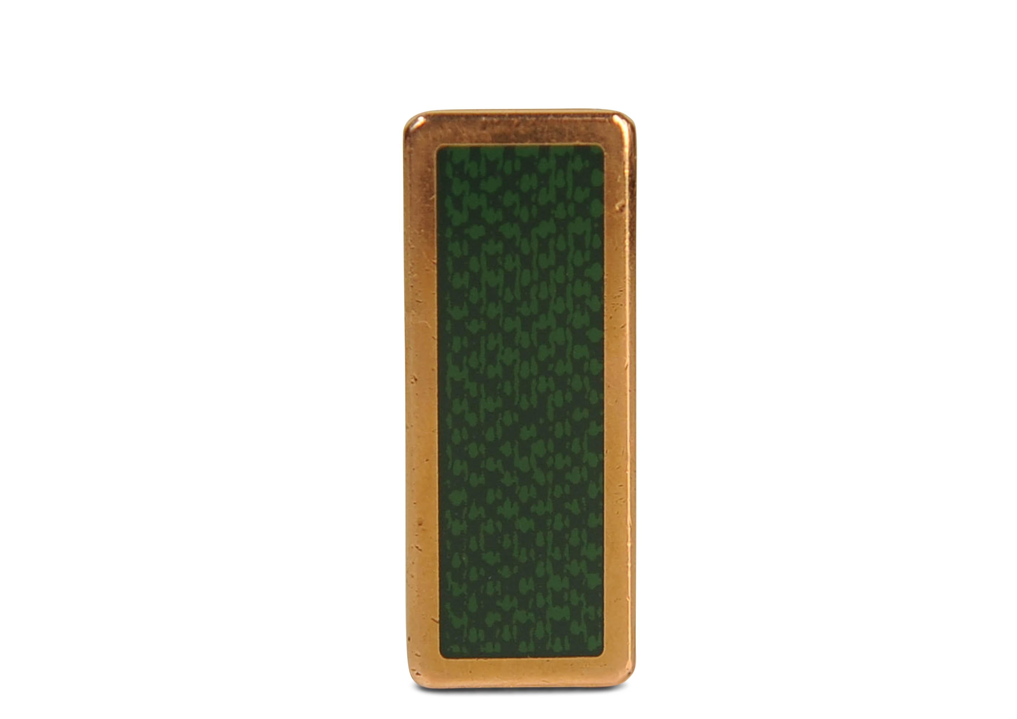 Plaqué or Rare S.T Dupont Gold Plated Green Laque De Chine Ligne 1 Lighter en vente