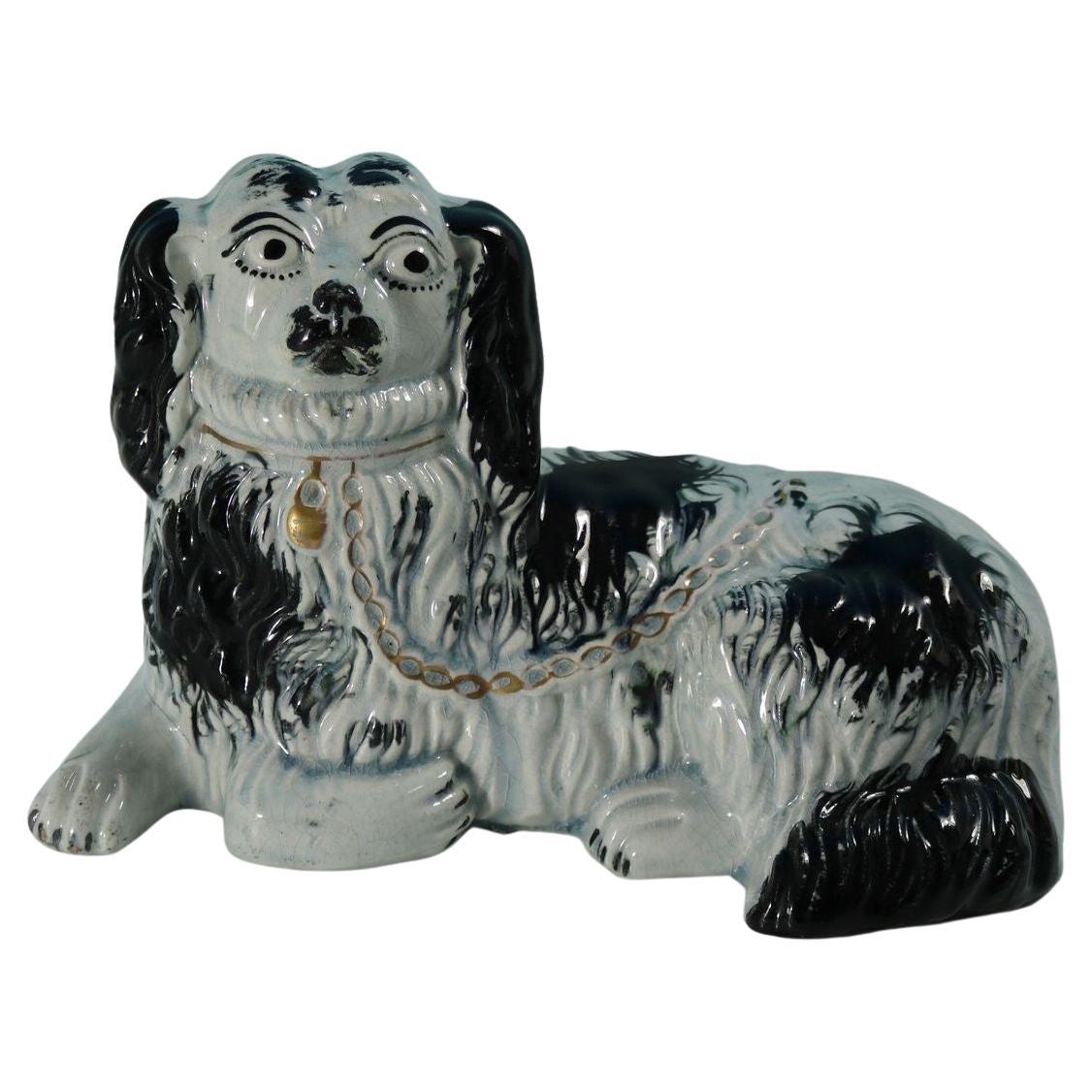 Rare Staffordshire Pottery Recumbent Spaniel For Sale