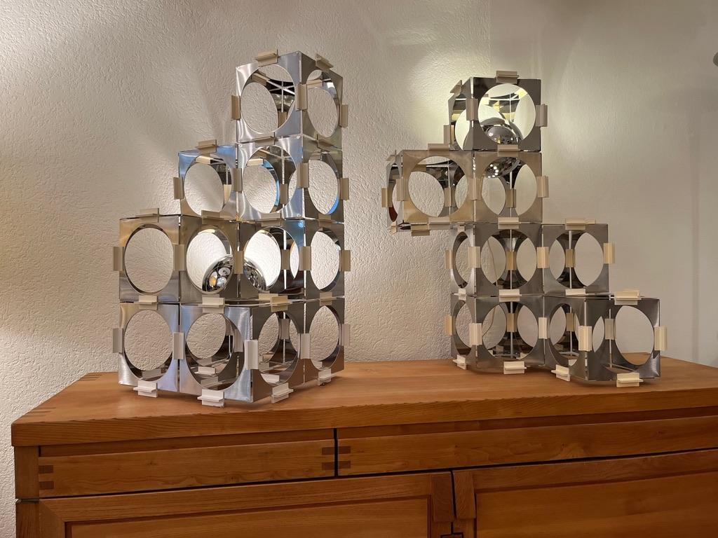 Rare lampadaire modulaire « gratte-ciel » en acier inoxydable de Reggiani, Italie, vers 1970 en vente 11