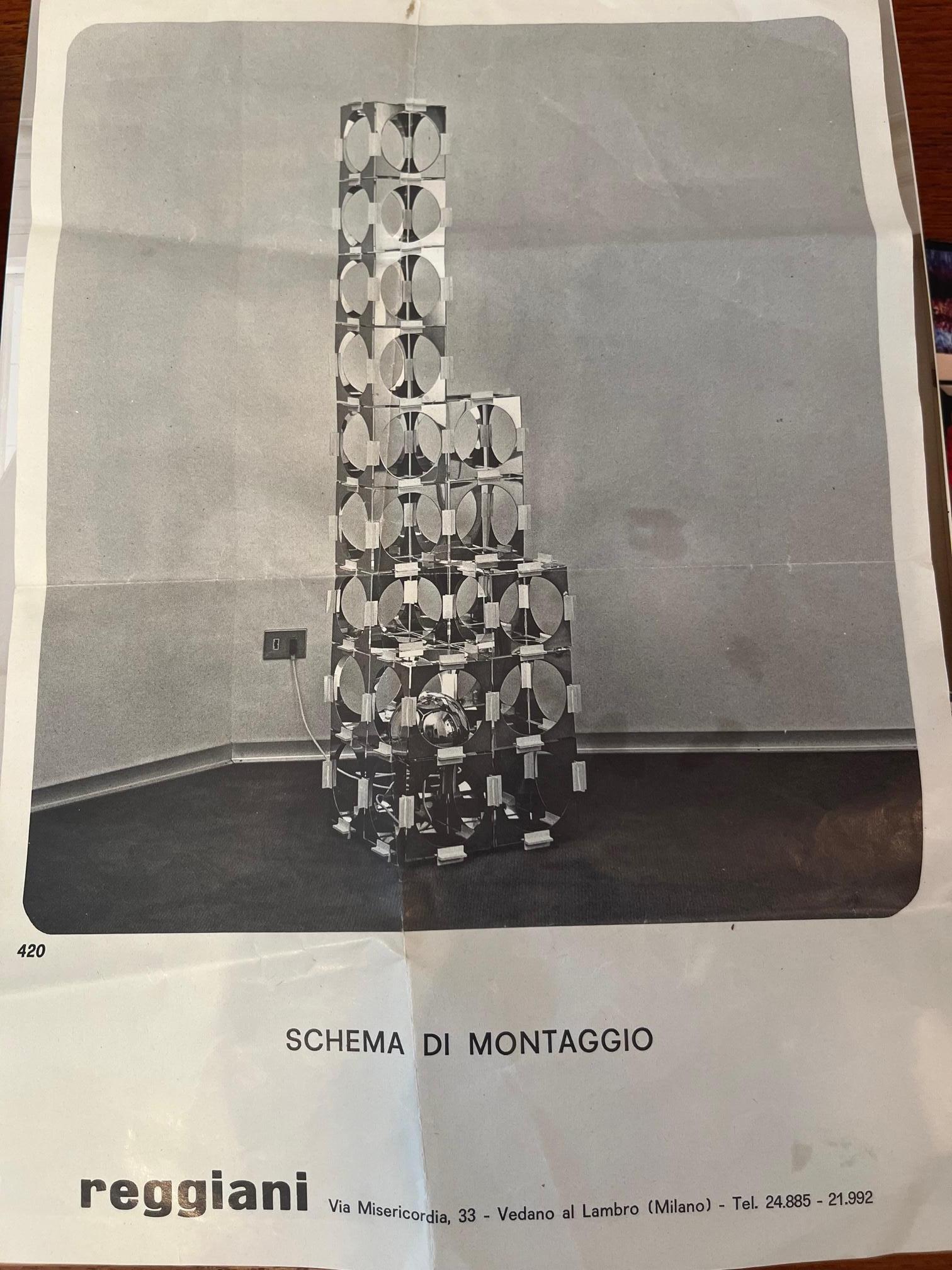 Rare Stainless Steel Skyscraper Modular Floor Lamp by Reggiani, Italy, ca. 1970s 13