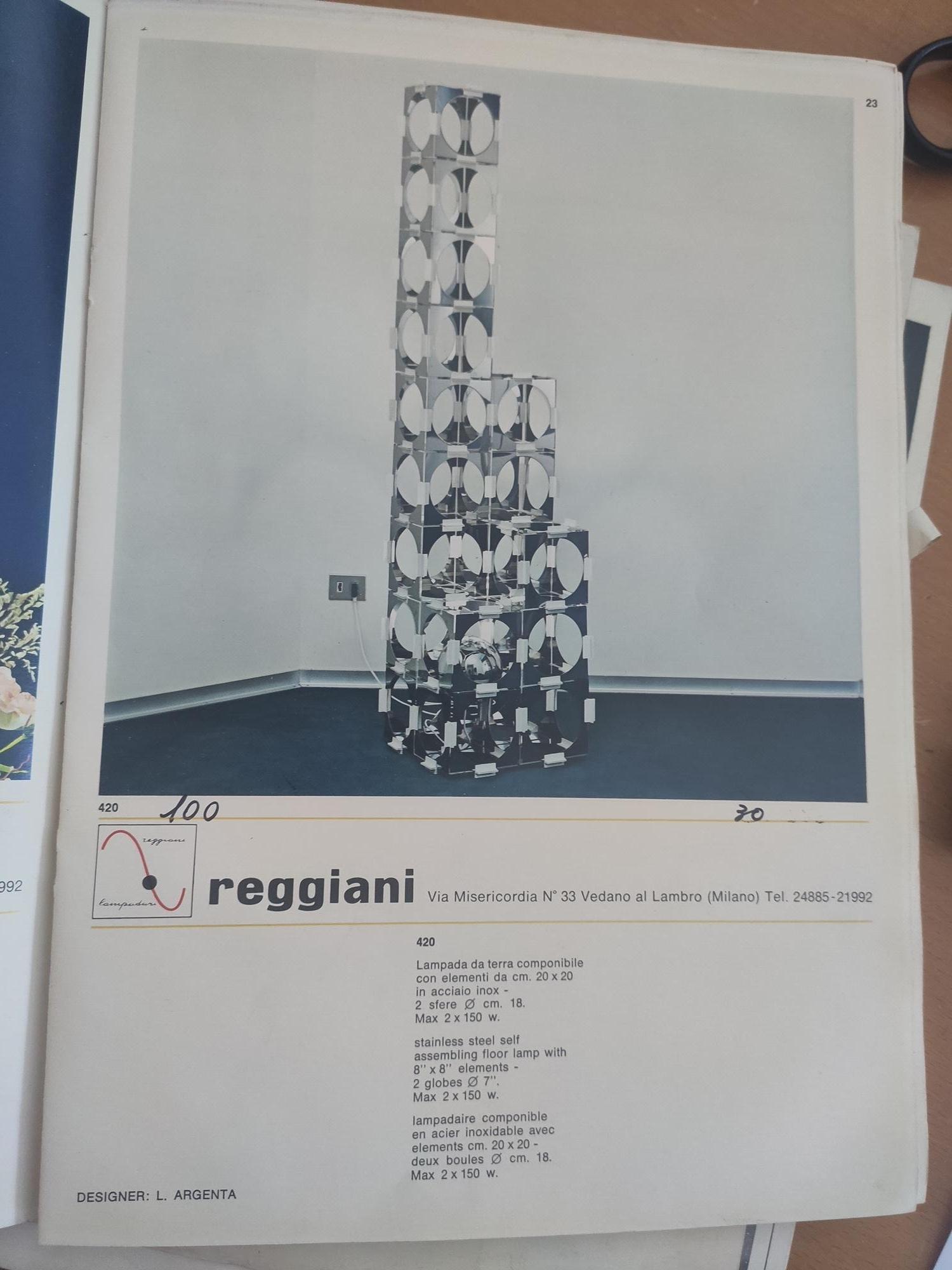 Rare lampadaire modulaire « gratte-ciel » en acier inoxydable de Reggiani, Italie, vers 1970 en vente 14