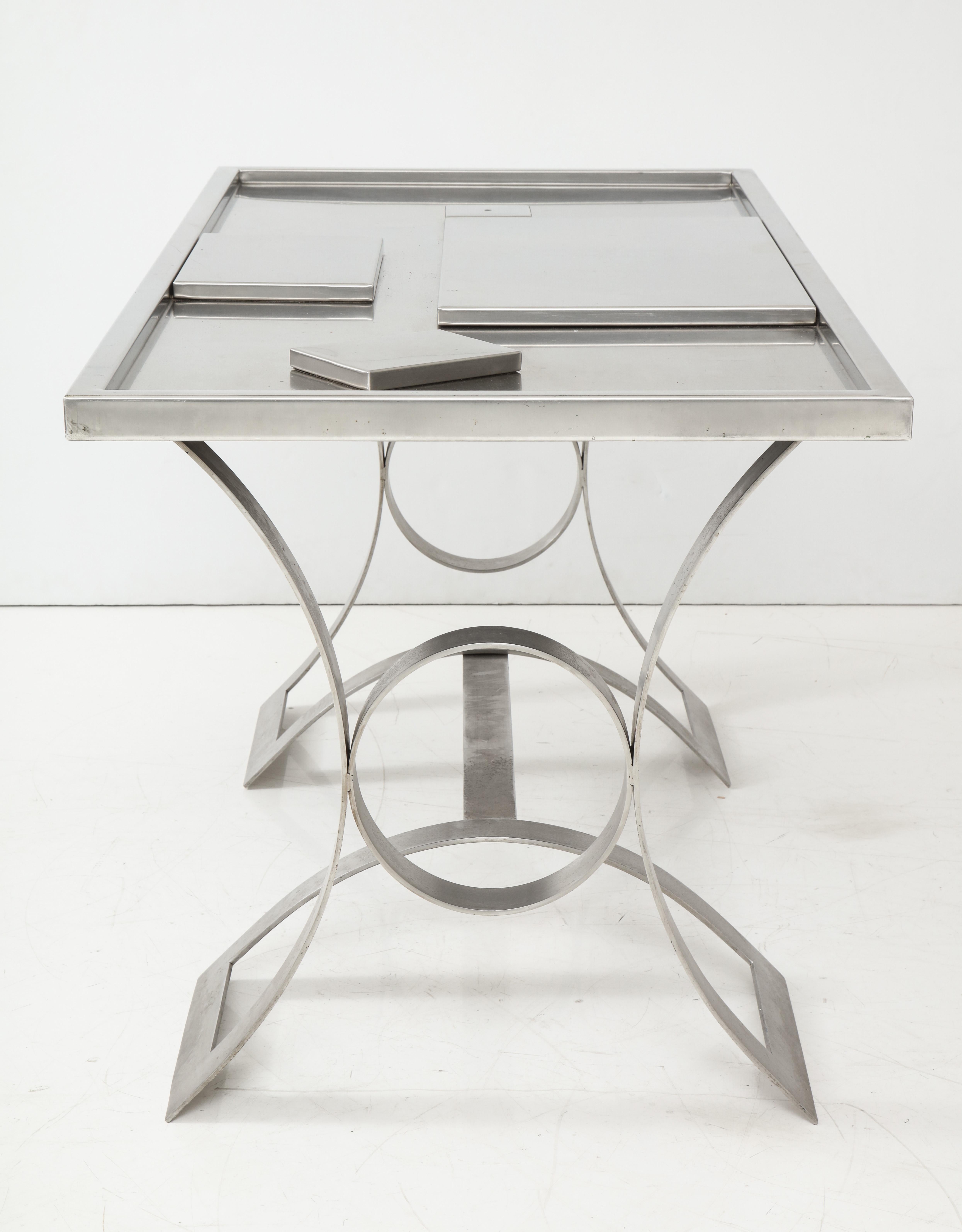 Rare Stainless Steel Desk with Smoked Grey Glass Top, France, c. 1970 For Sale 10