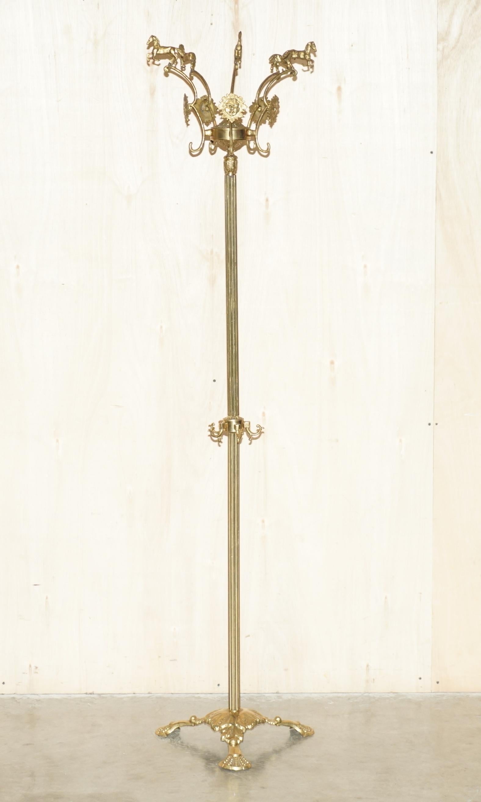 Royal House Antiques

Royal House Antiques is delighted to offer for sale this stunning original English circa 1880 brass hat glove and coat stand with rare Stallion horses and Sunface heads

Please note the delivery fee listed is just a guide, it