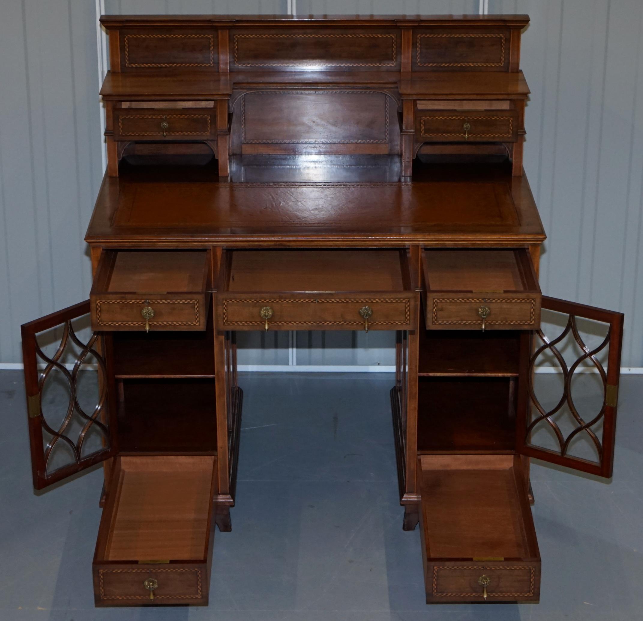 Rare Stamped William Morris & Co Astral Glazed Twin Pedestal Walnut Dickens Desk 8