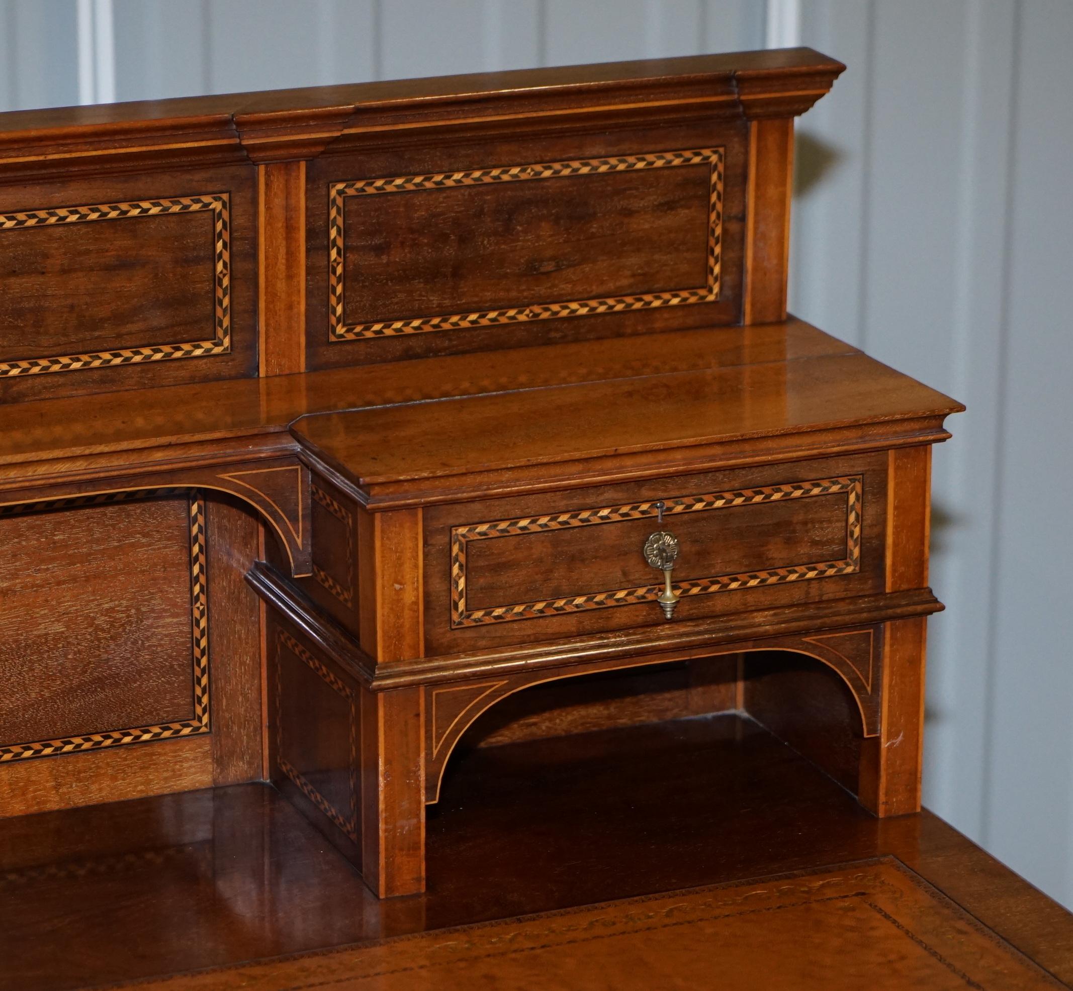 Late 19th Century Rare Stamped William Morris & Co Astral Glazed Twin Pedestal Walnut Dickens Desk