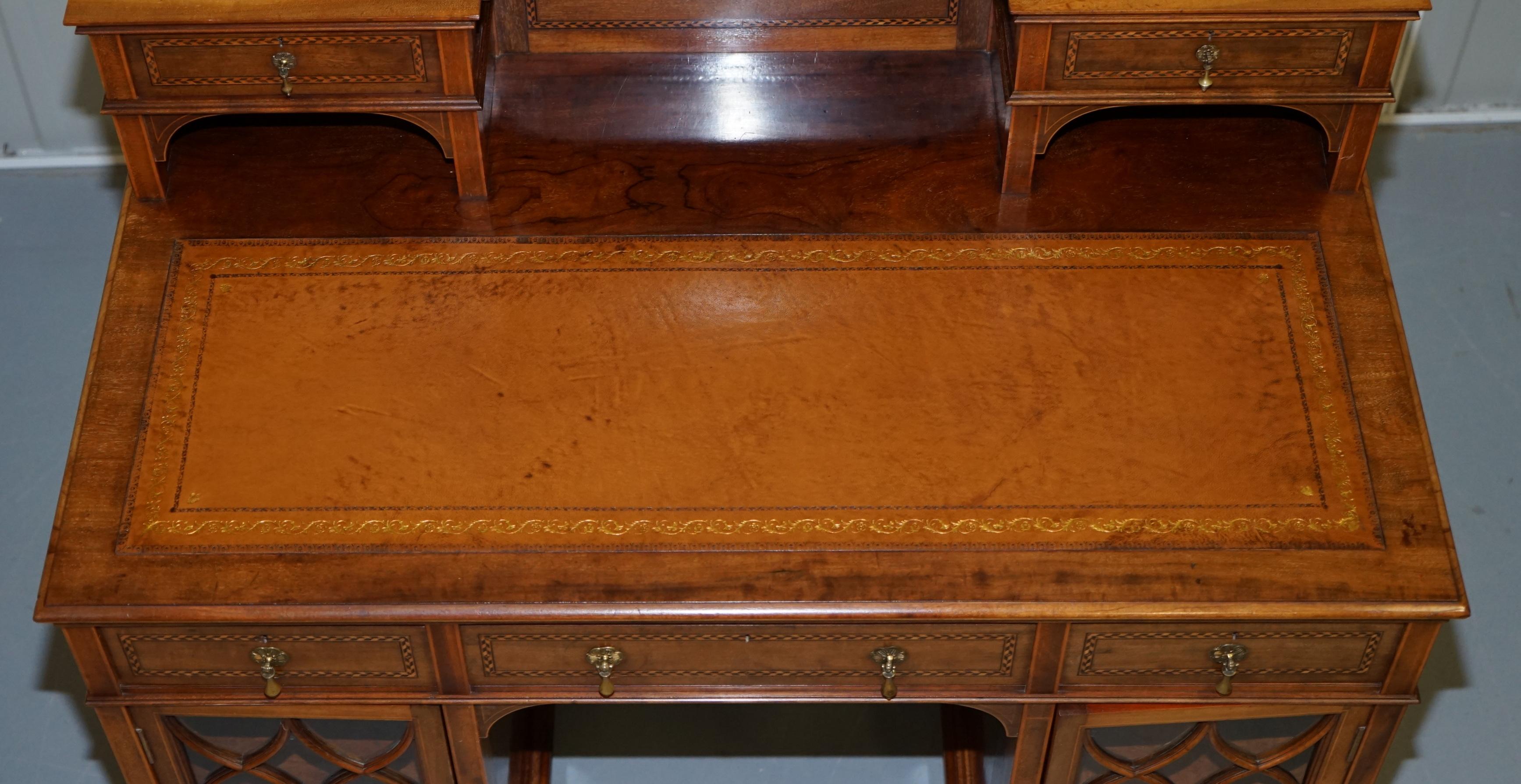 Glass Rare Stamped William Morris & Co Astral Glazed Twin Pedestal Walnut Dickens Desk