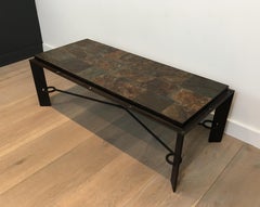 Rare Steel and Iron Coffee Table with Lava Stone Top, circa 1940