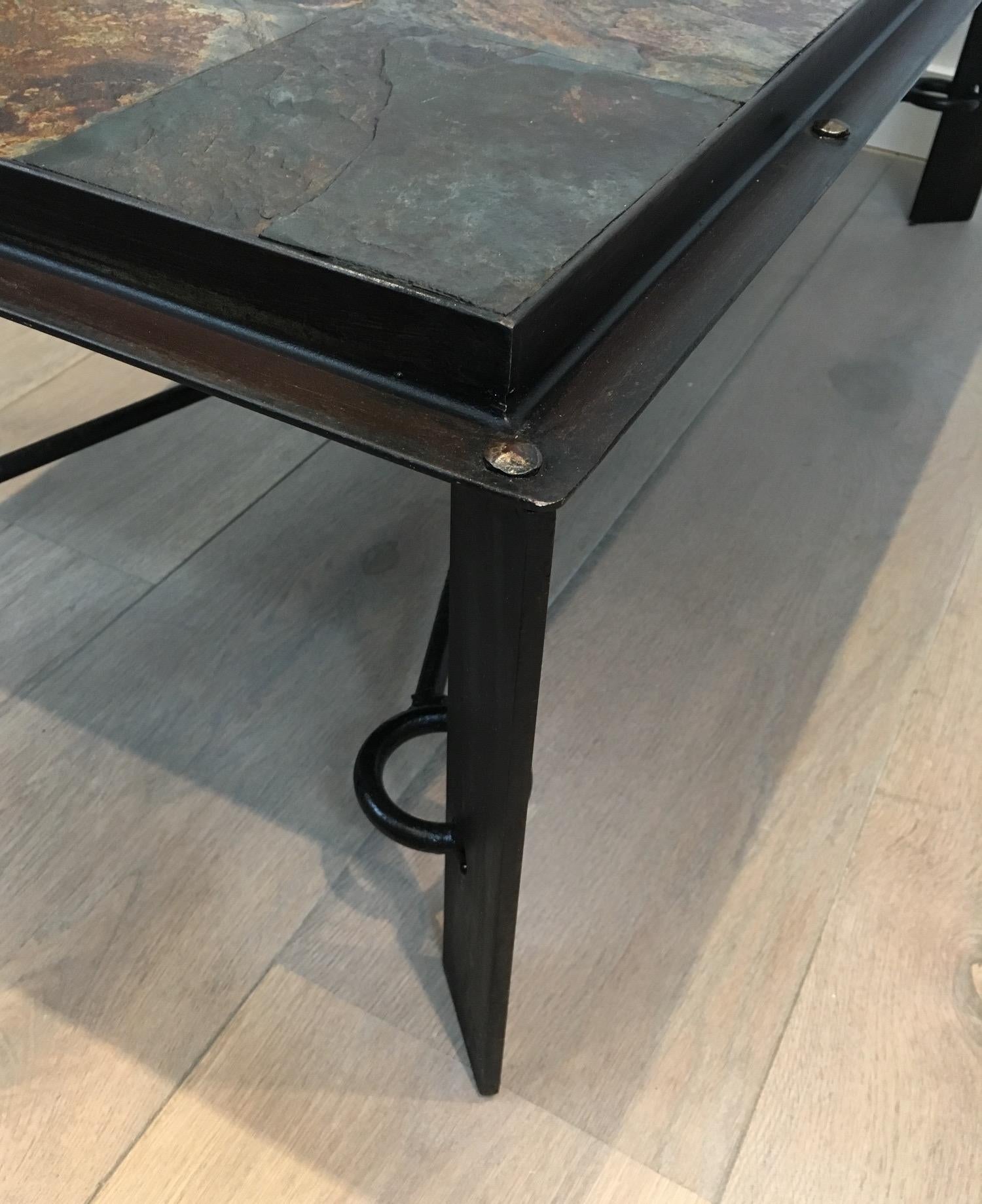 Rare Steel and Iron Coffee Table with Lava Stone Top For Sale 4