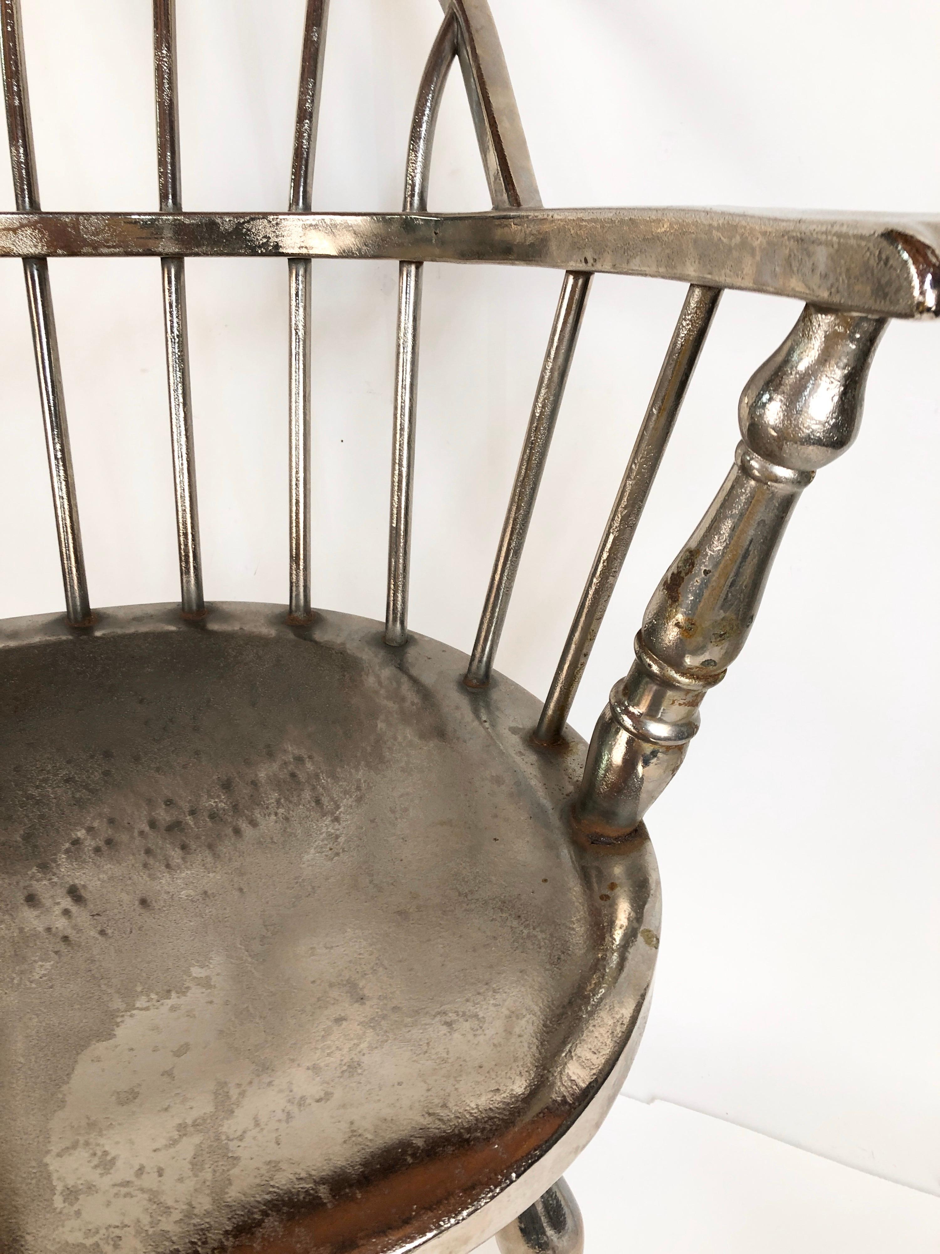 American Classical Rare Steel Nickel-Plated Windsor Style Philadelphia Library Chair, 1930