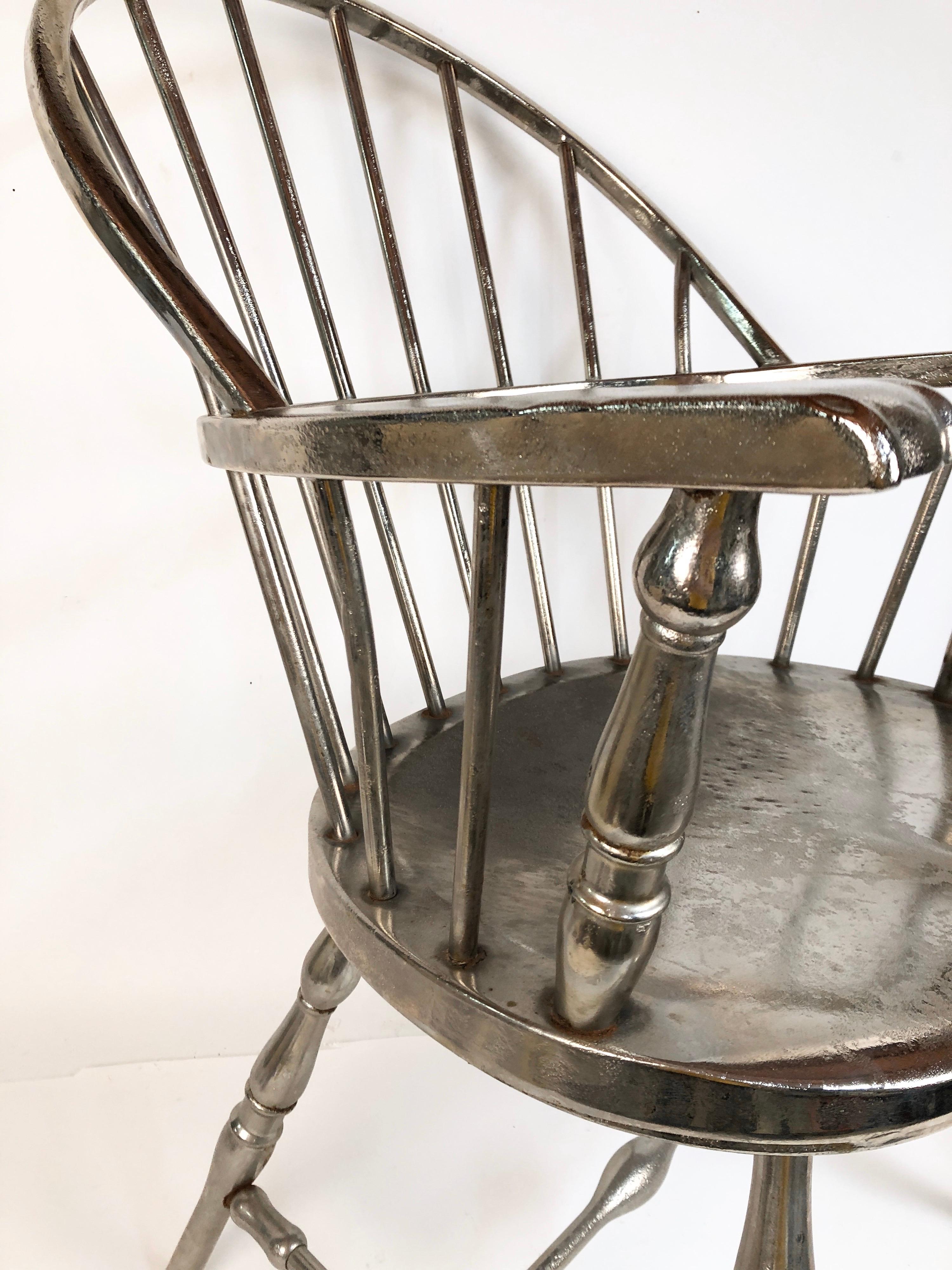 American Rare Steel Nickel-Plated Windsor Style Philadelphia Library Chair, 1930