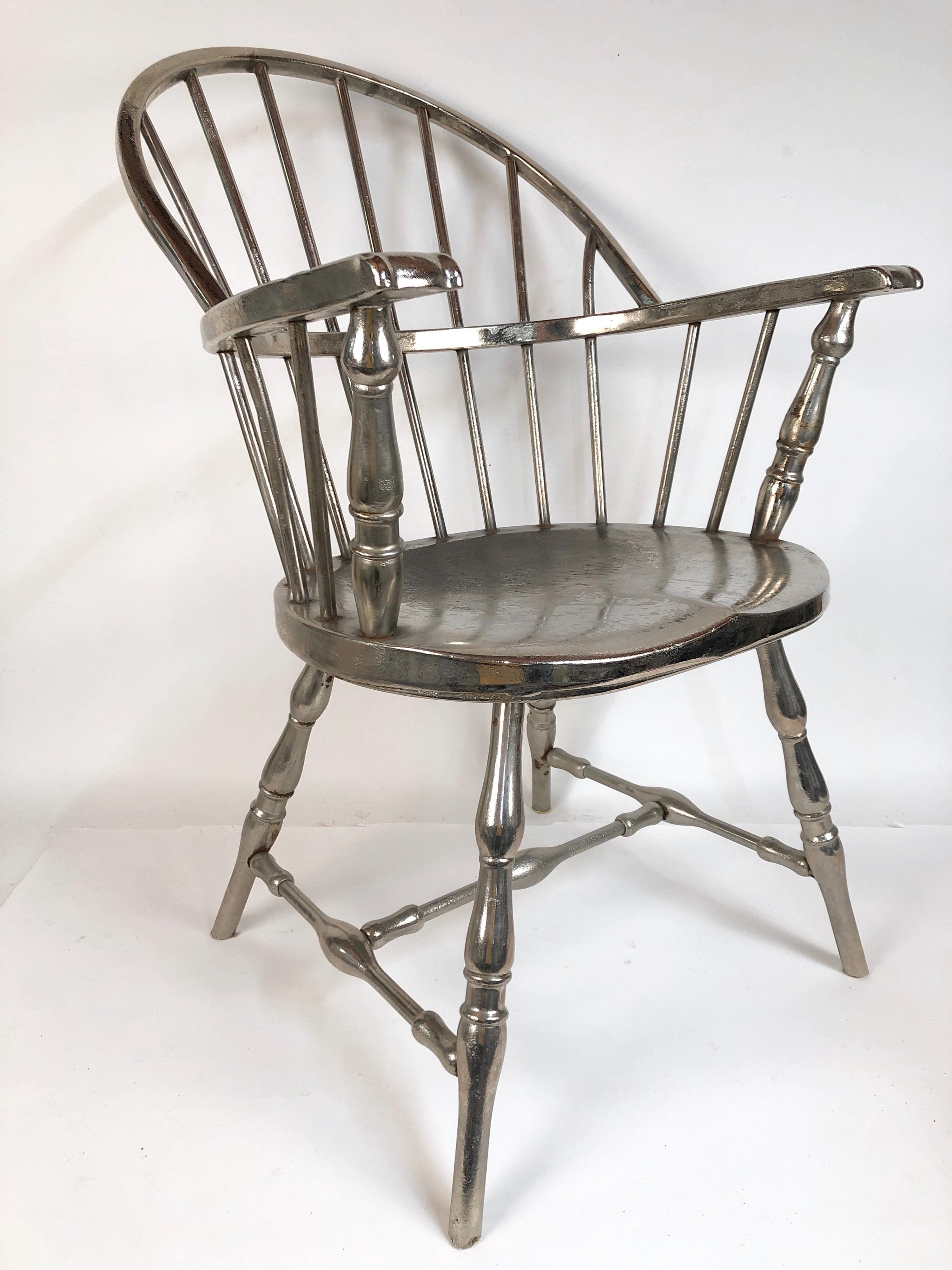 Metalwork Rare Steel Nickel-Plated Windsor Style Philadelphia Library Chair, 1930