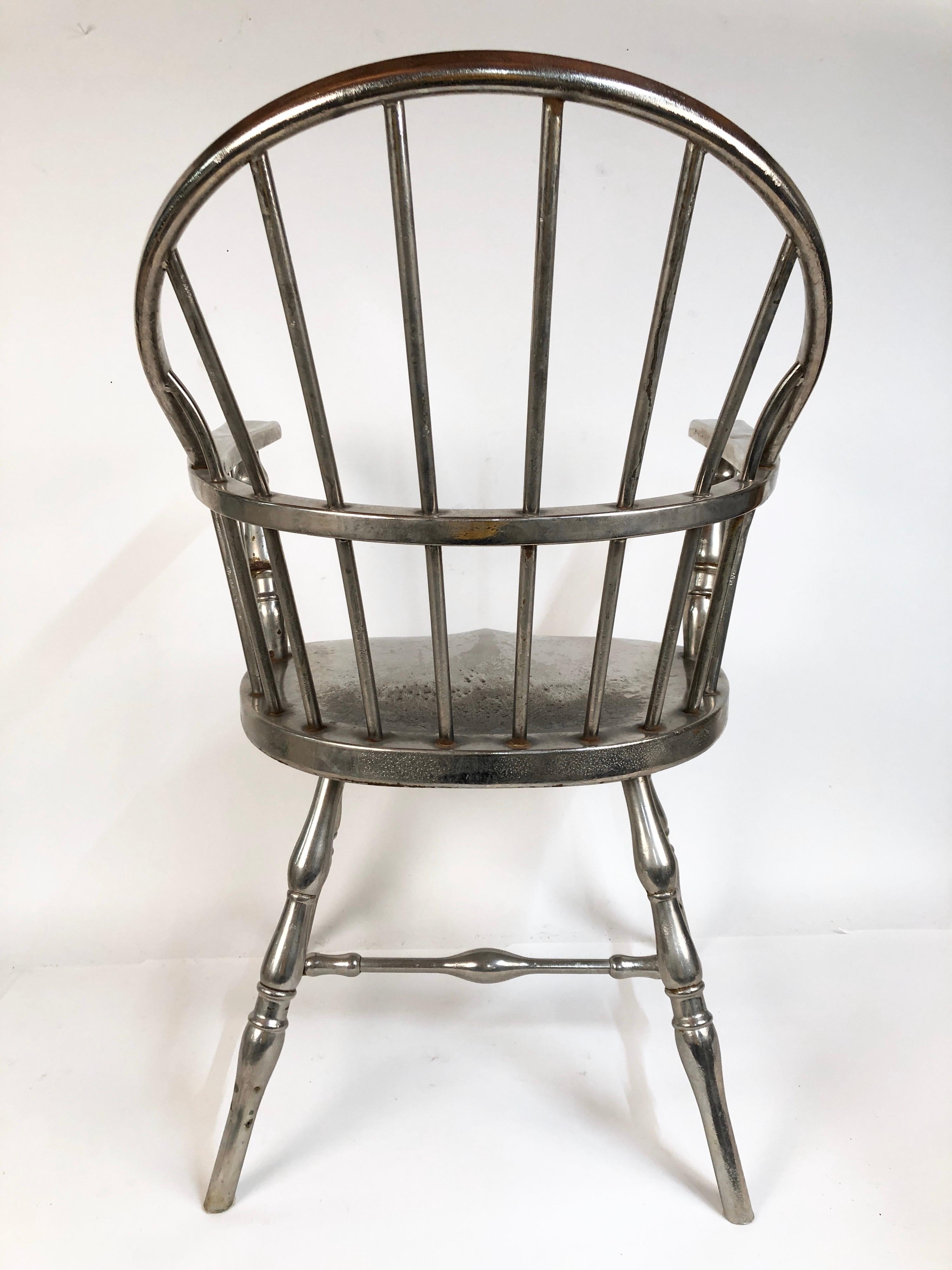 Rare Steel Nickel-Plated Windsor Style Philadelphia Library Chair, 1930 In Good Condition In Stamford, CT